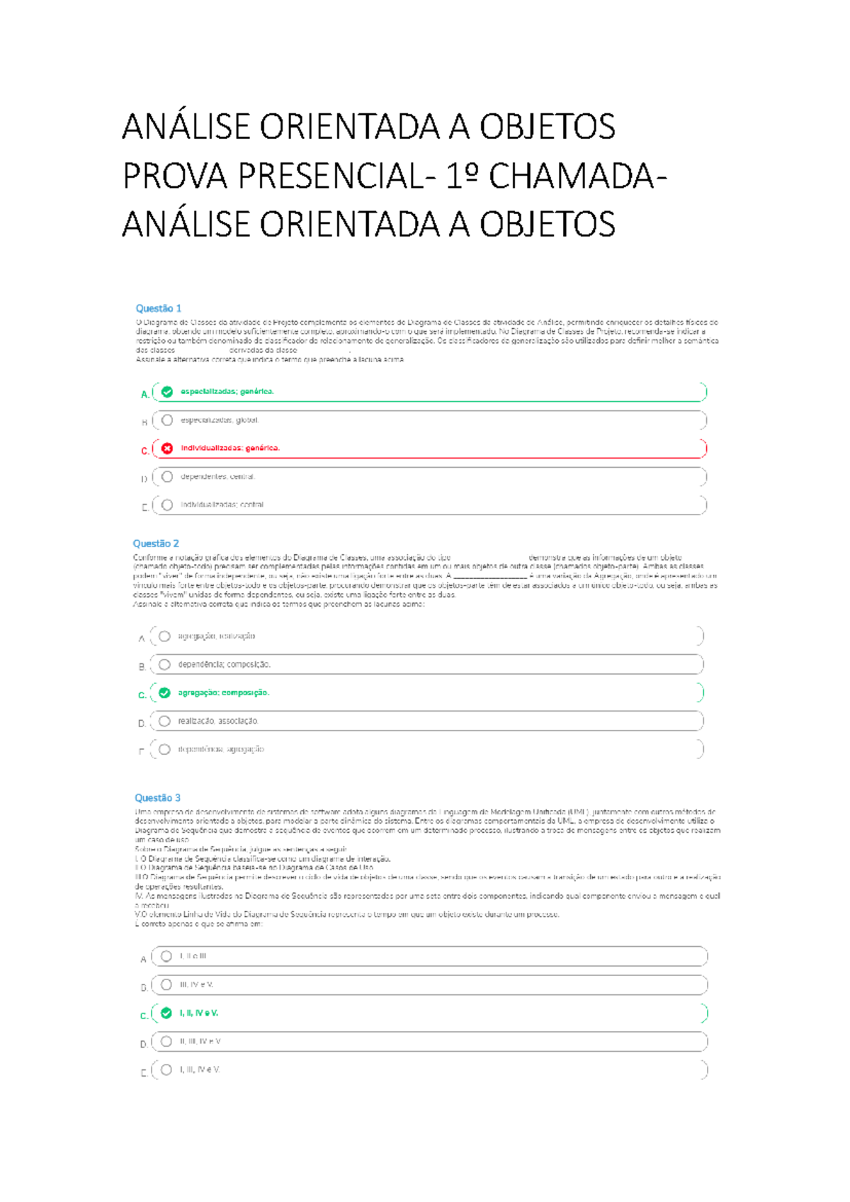 ANÁLISE ORIENTADA A OBJETOS PROVA PRESENCIAL - 1º CHAMADA - ANÁLISE ...