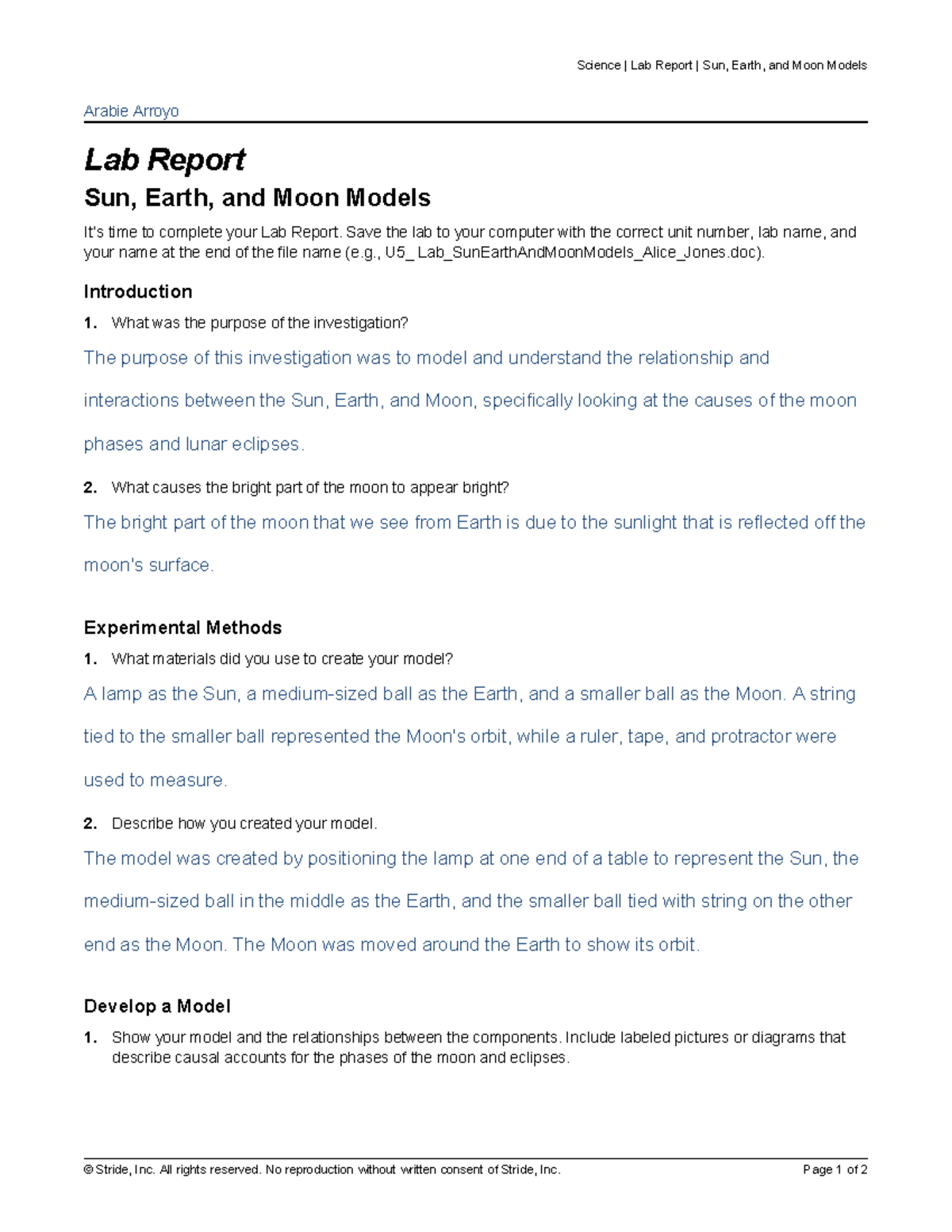 8520877 - Lab Report: Sun, Earth, and Moon Models Analysis - Studocu