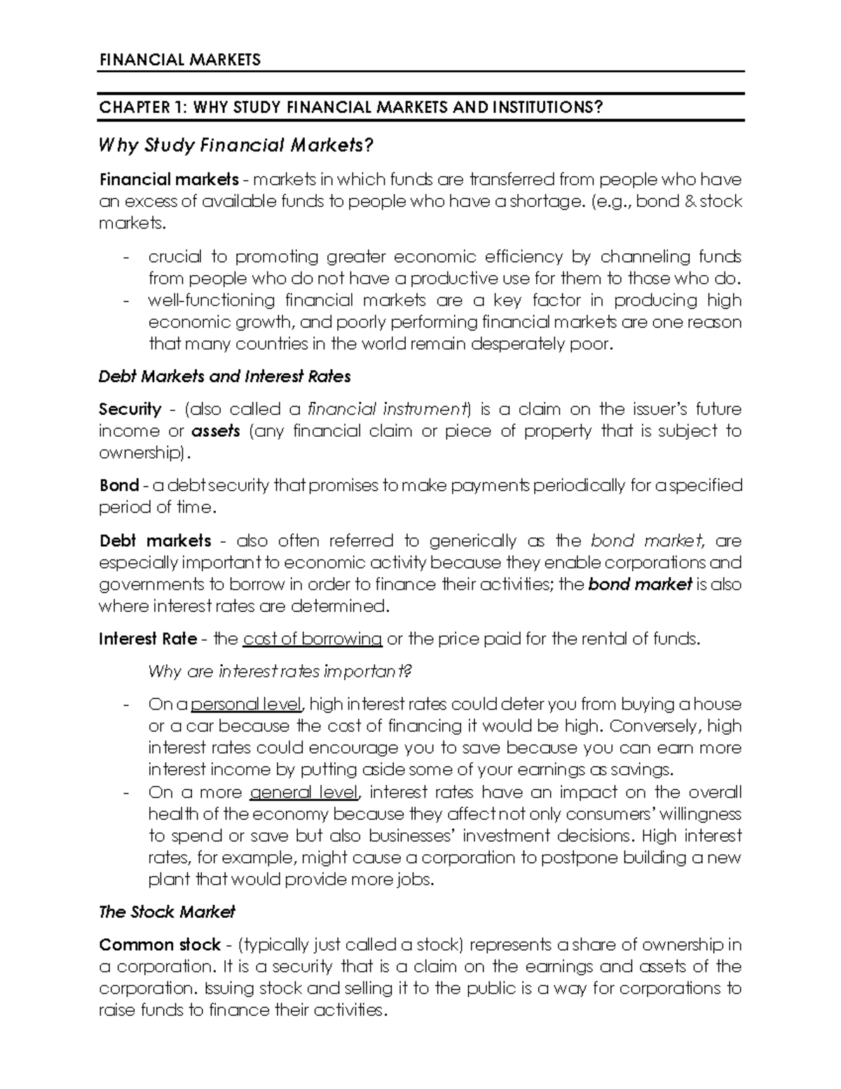FINANCIAL MARKETS CH1 REVIEWER: UNDERSTANDING KEY CONCEPTS - Studocu