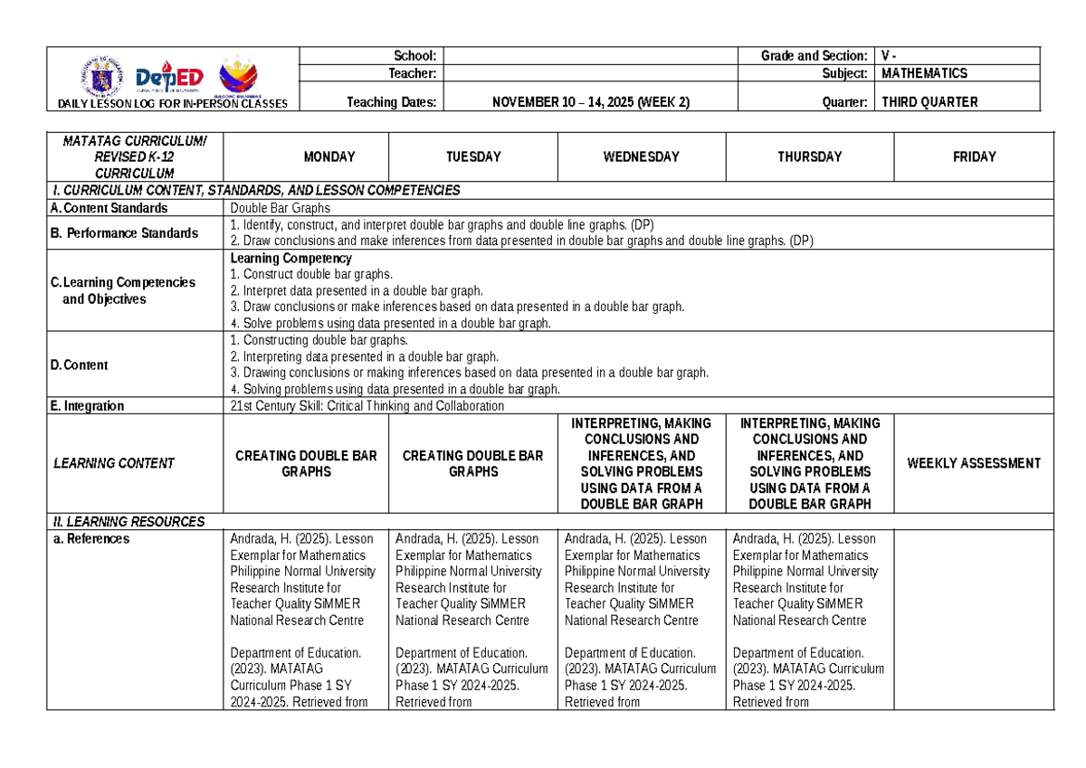 G5 MATH DLL Q3 W2: Double Bar Graphs & Data Interpretation - Studocu