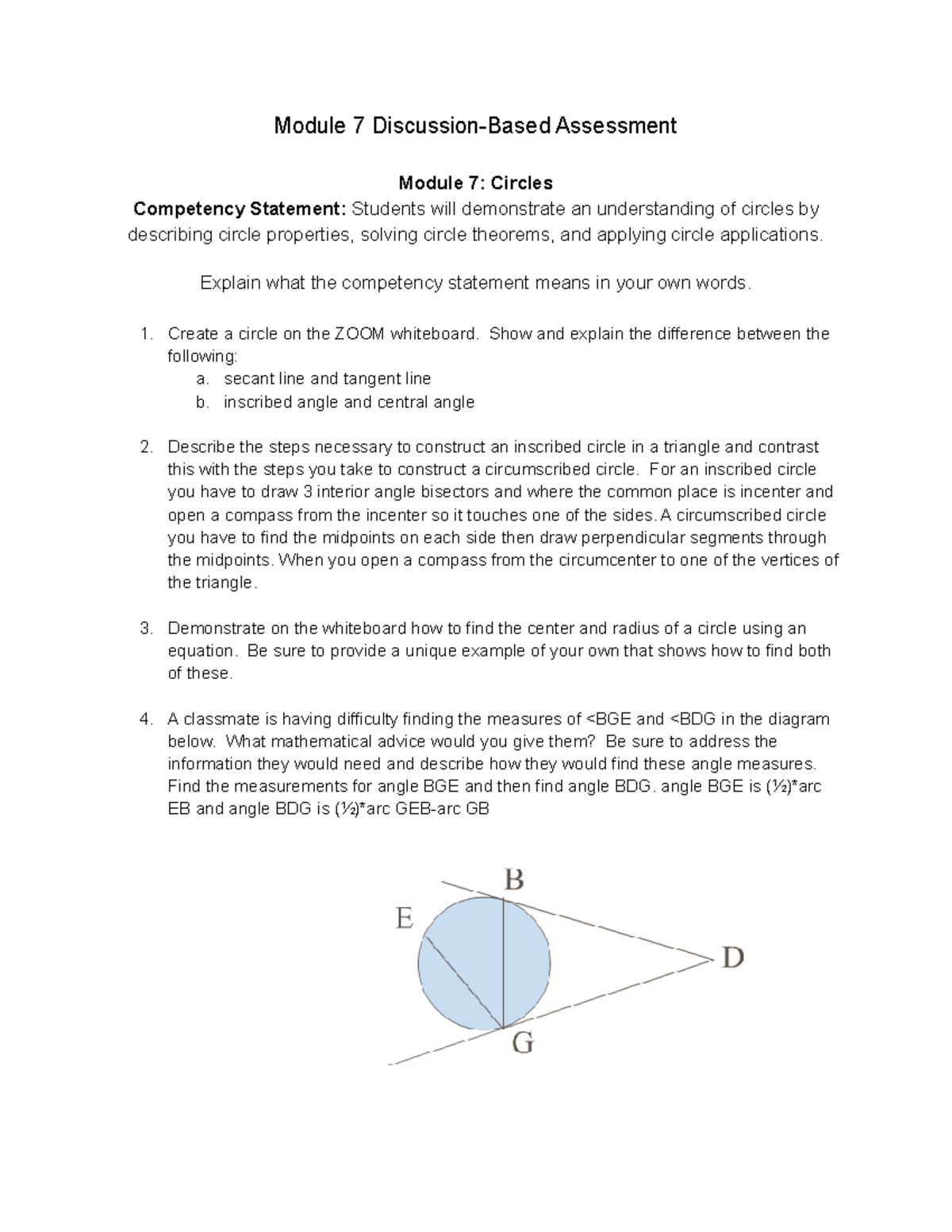 Module 7: Discussion-Based Assessment on Circles - Studocu