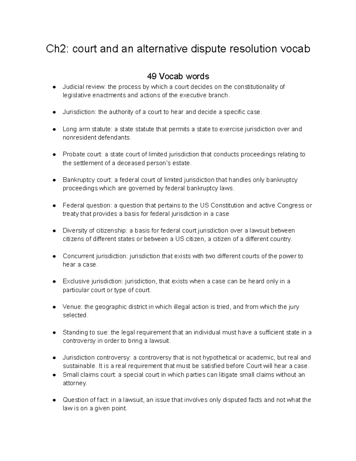 Legal Terminology and Concepts for ADR (Ch2) - Study Guide - Studocu