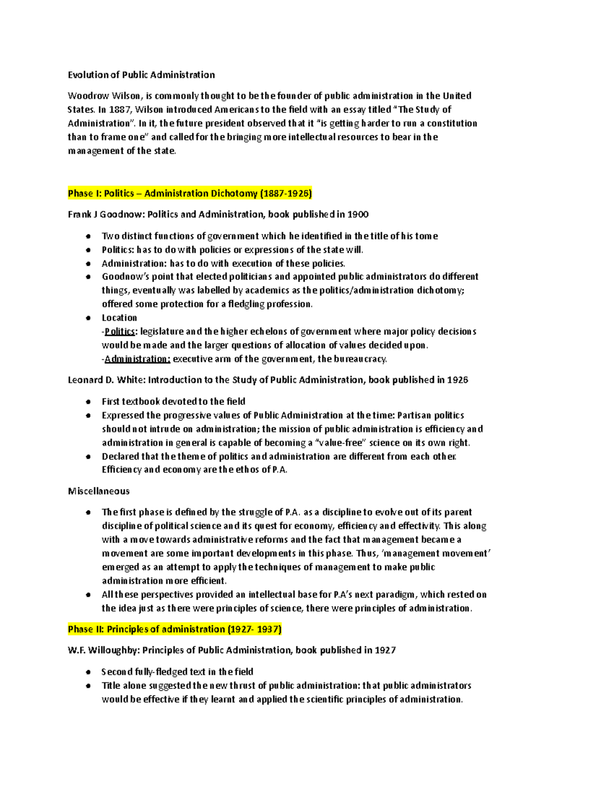 Evolution of Public Administration: Key Concepts and Phases - Studocu