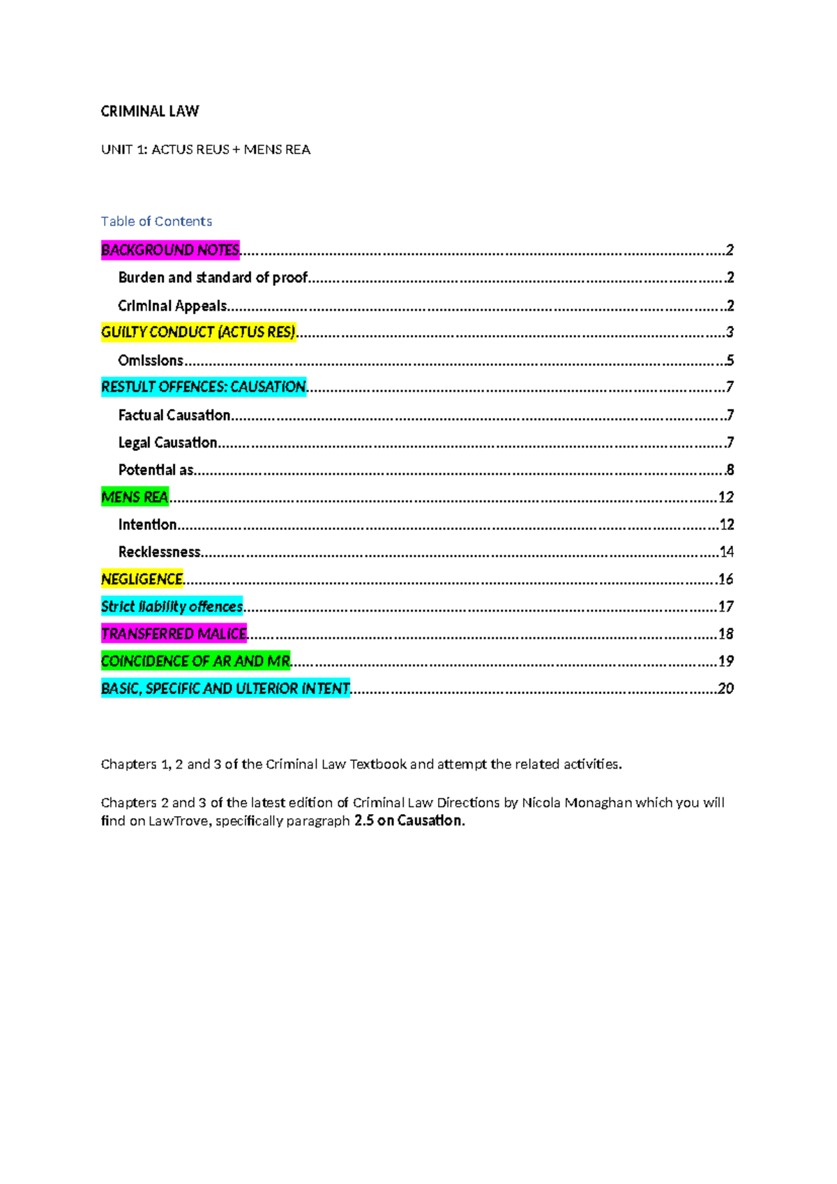 Unit 1: Actus Reus & Mens Rea in Criminal Law - Key Concepts and Notes ...