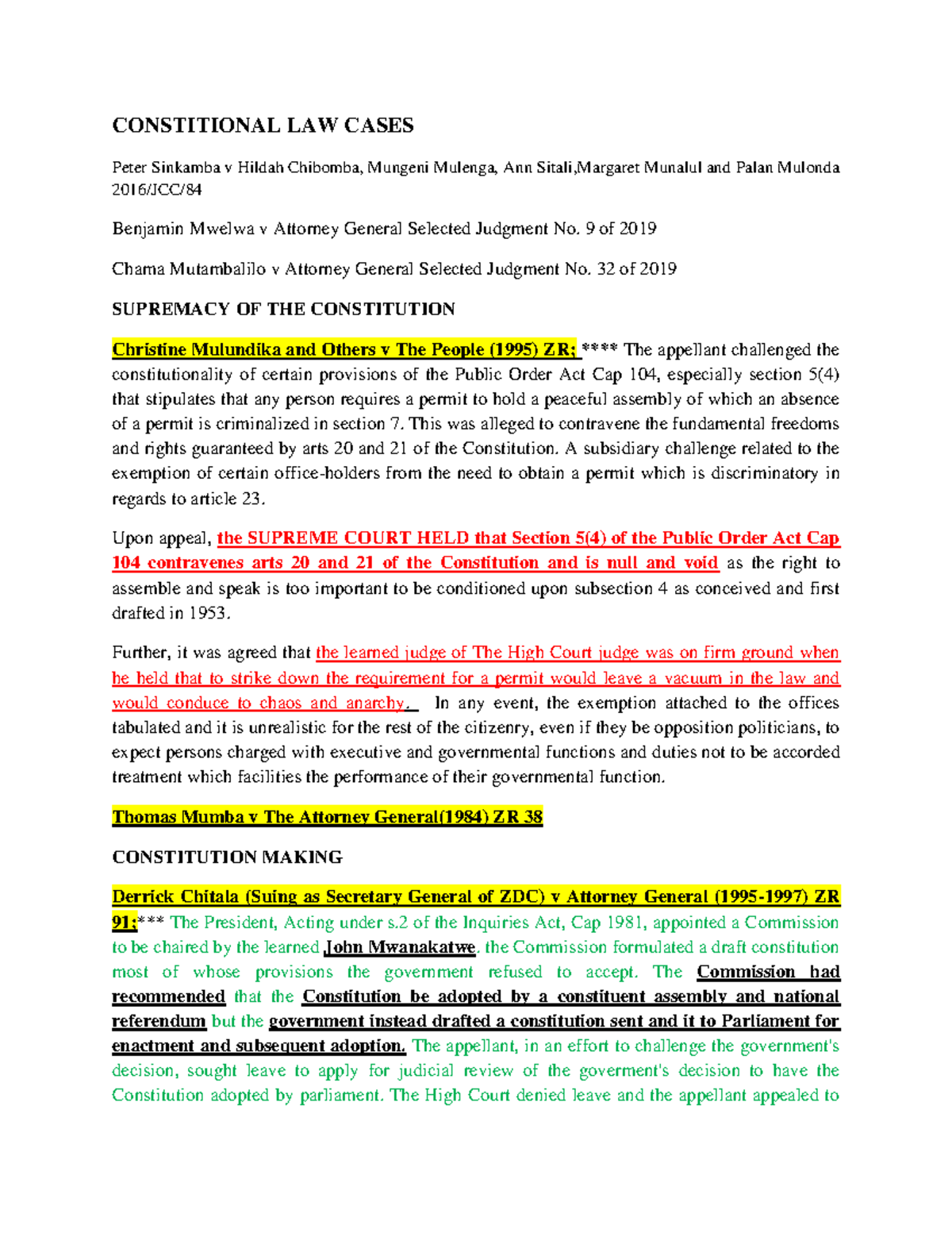 CONSTITUTIONAL LAW CASES: Key Judgments and Legal Principles - Studocu