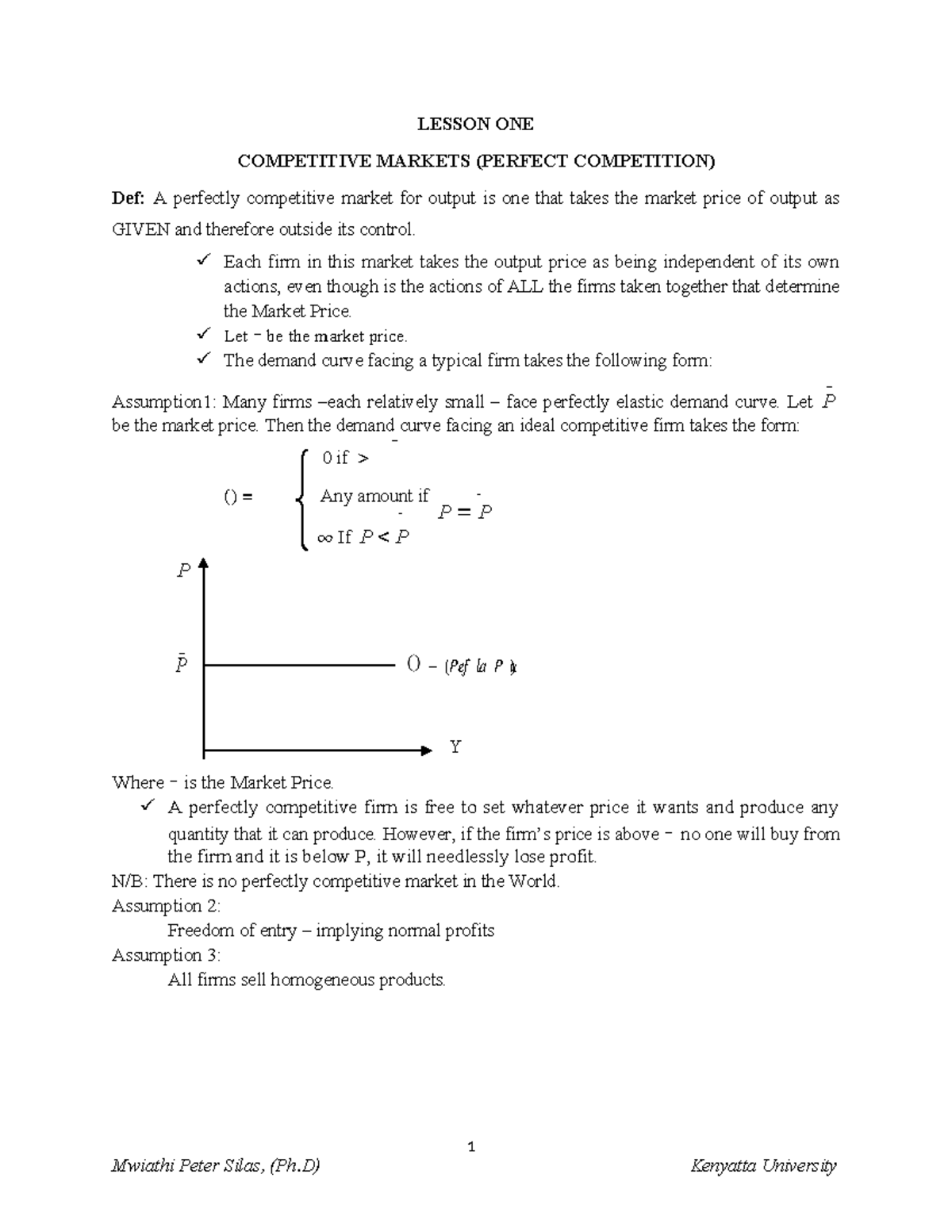 EET 400 Lesson 1 - Competitive Markets in Perfect Competition - Studocu