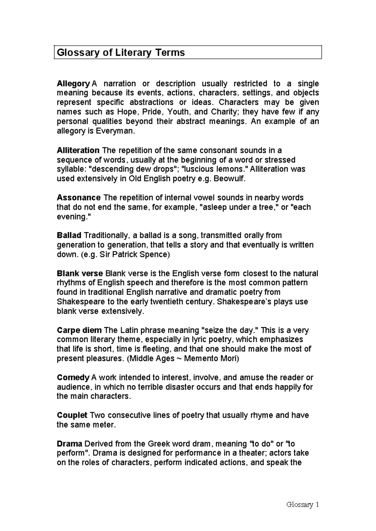Glossary of Literary Terms in English: Key Concepts and Definitions ...