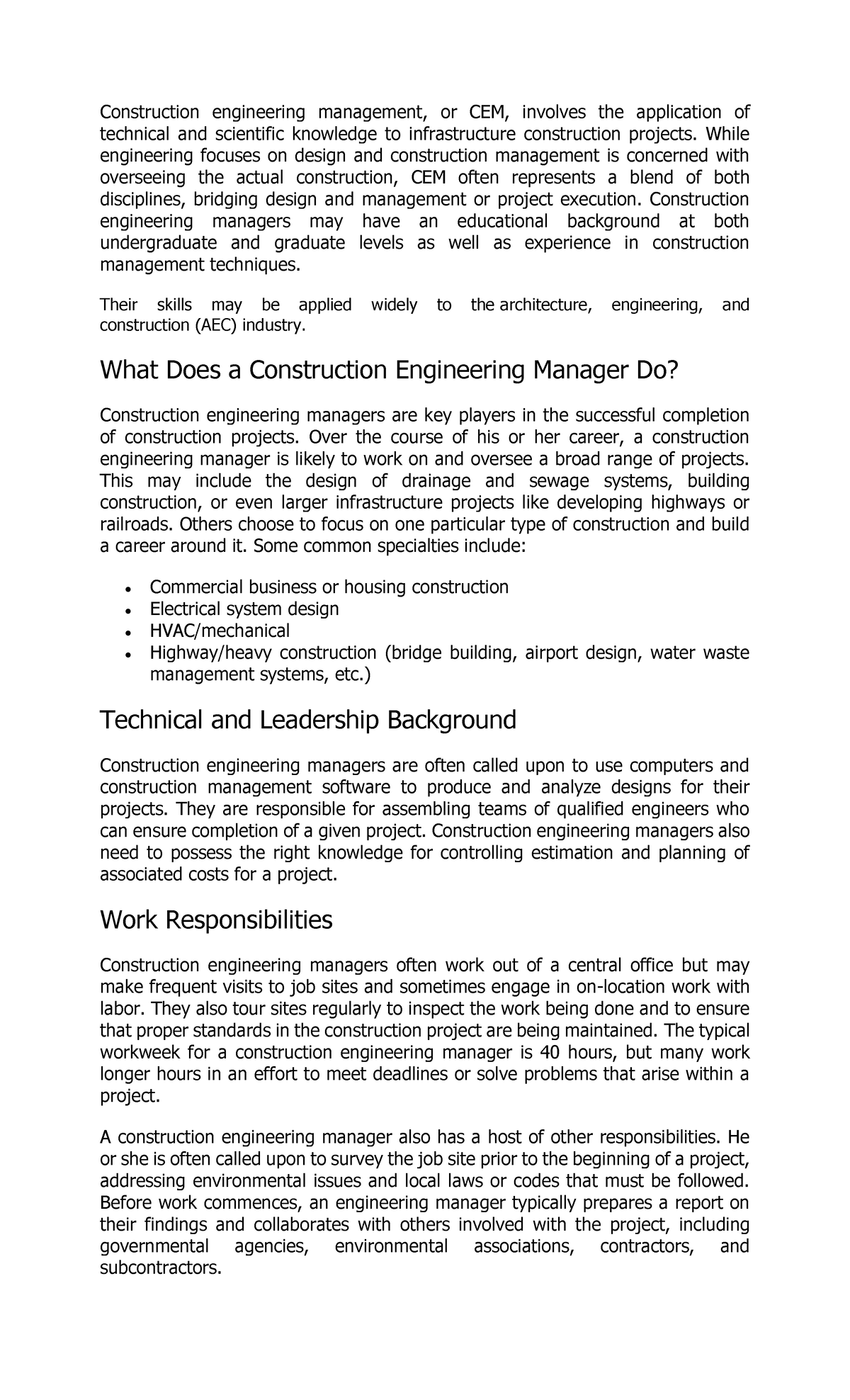 CEM 101: Overview of Construction Engineering Management Roles and ...