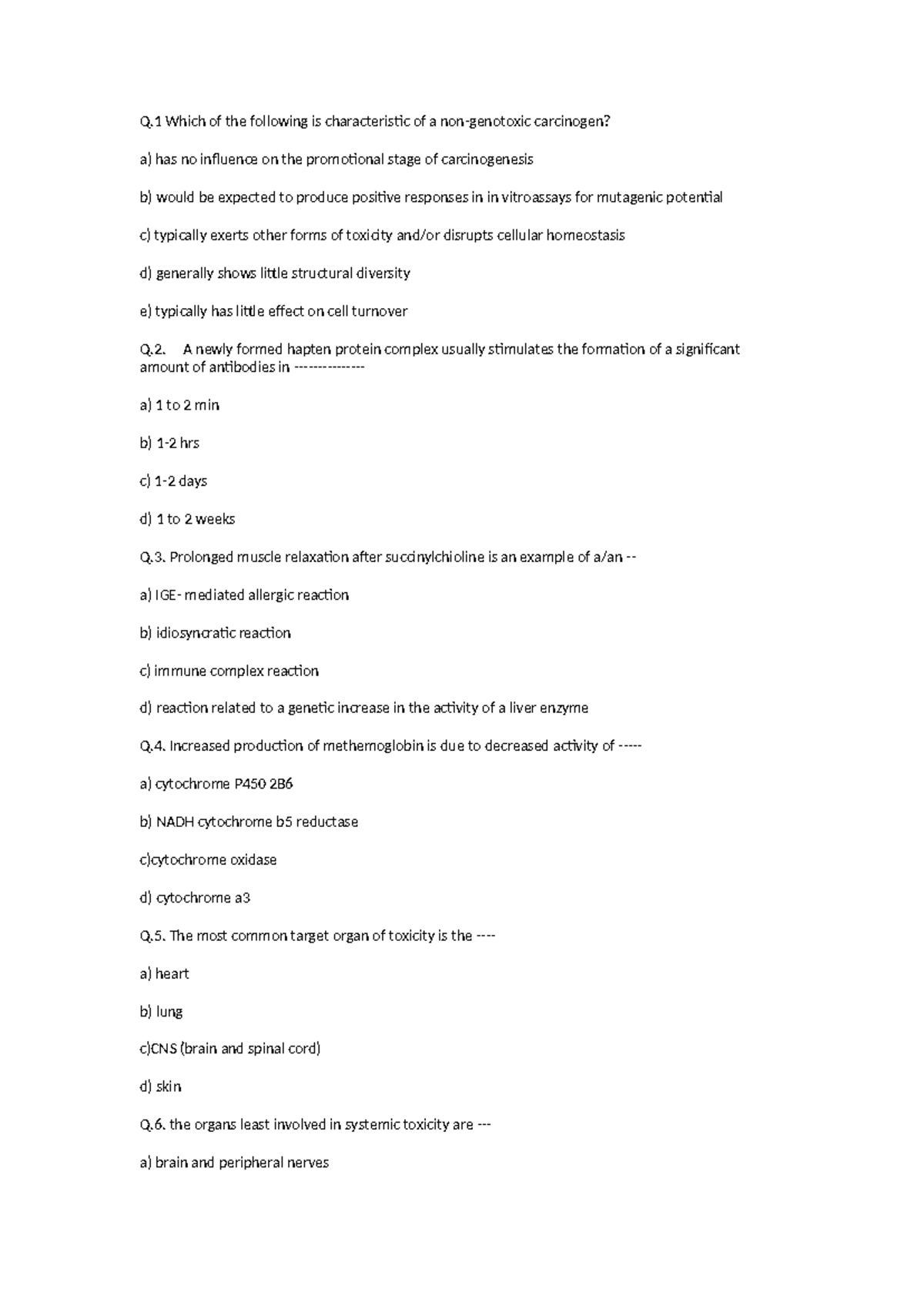 Toxicology Questions - Course Code: VDBVGFY - Studocu
