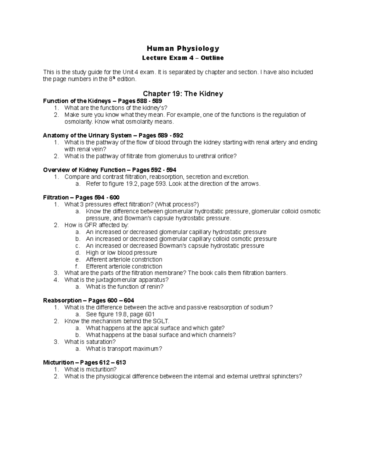 Human Physiology Unit 4 Exam Study Guide and Key Topics - Studocu