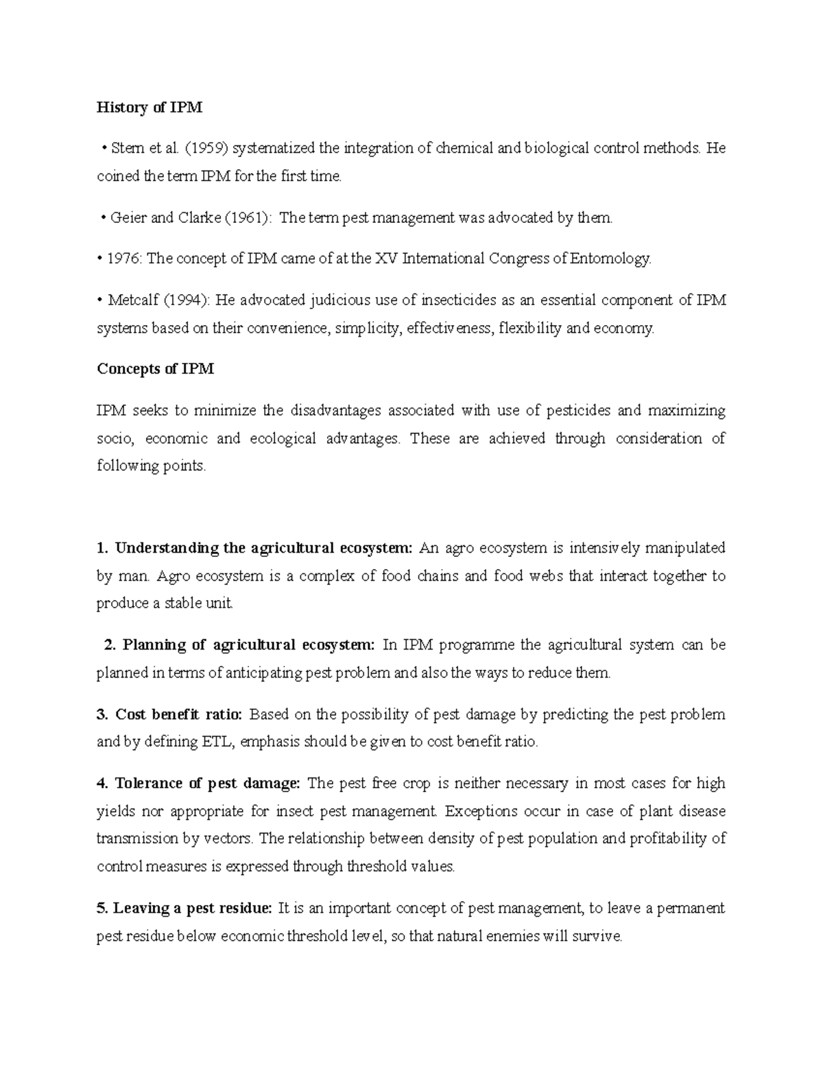 History, Concepts & Principles of IPM: A Comprehensive Overview - Studocu
