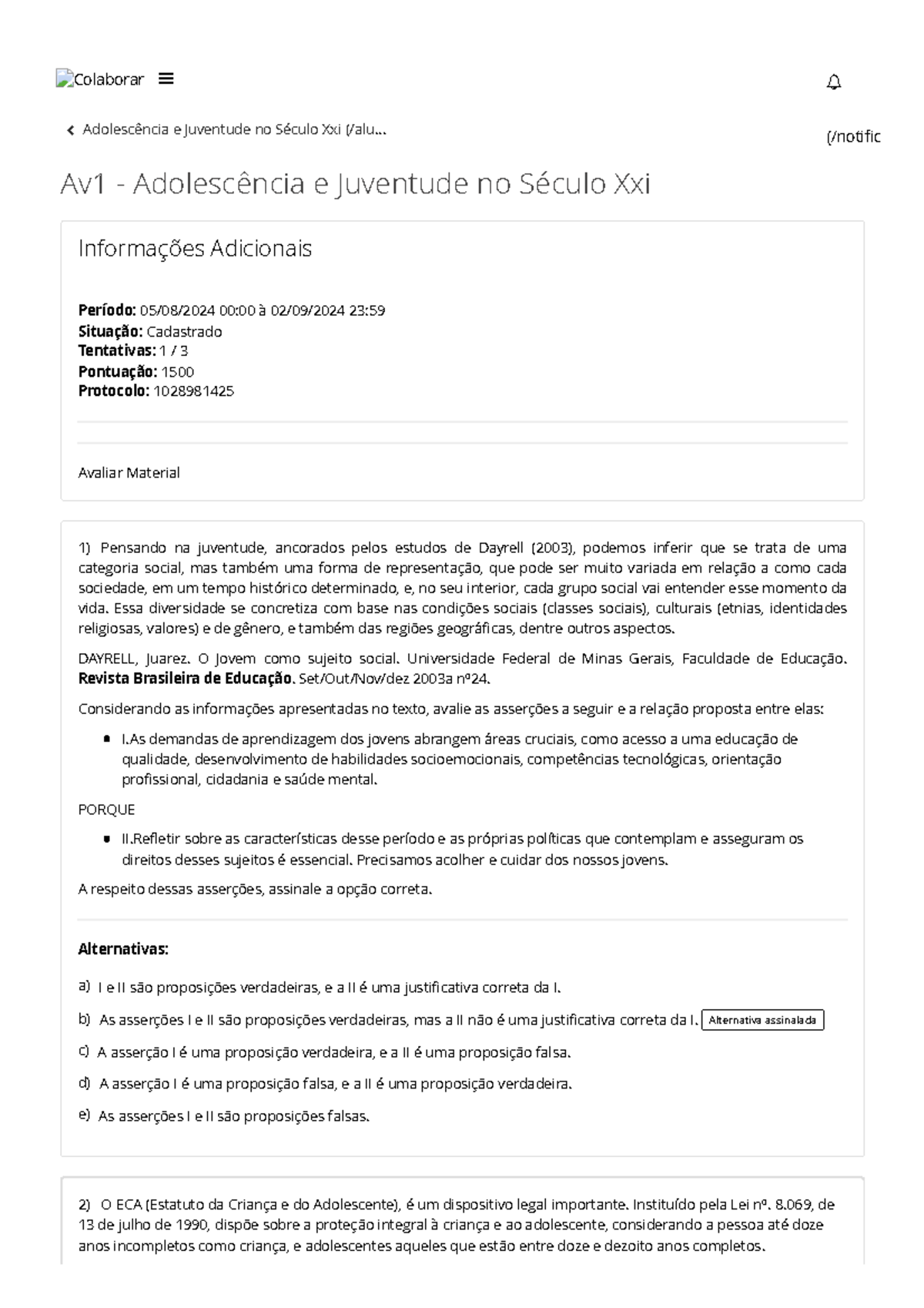 Colaborar - Av1 - Adolescência e Juventude no Século Xxi -  Adolescência e  Juventude no Século Xxi - Studocu