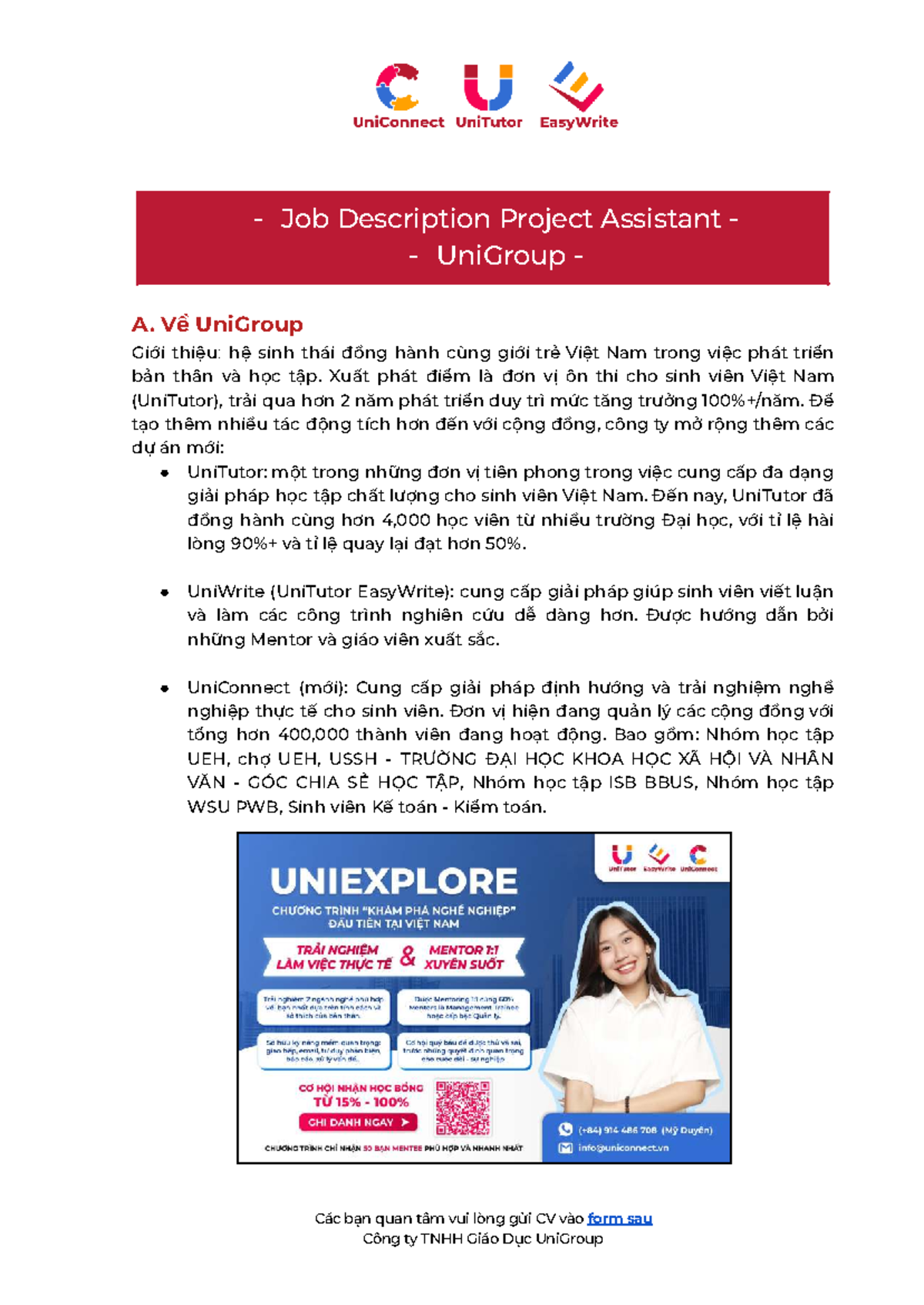 JD for Project Assistant at UniGroup: Opportunities & Responsibilities ...