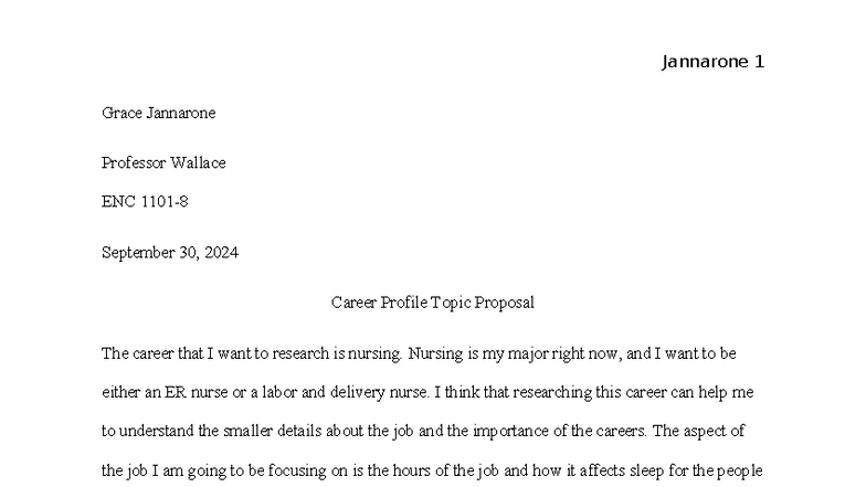 ENC Career Profile Proposal: Exploring Nursing & Sleep Impact - Studocu