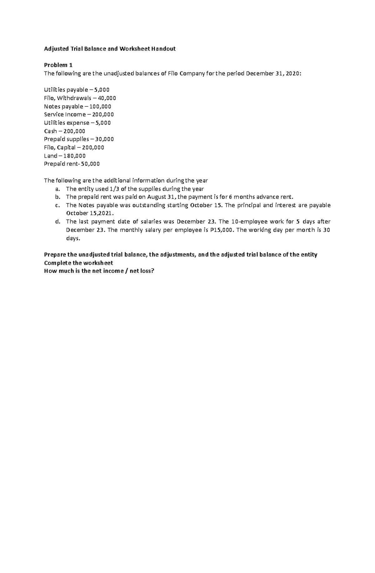 Adjusted Trial Balance & Worksheet Overview for Accounting 101 - Studocu