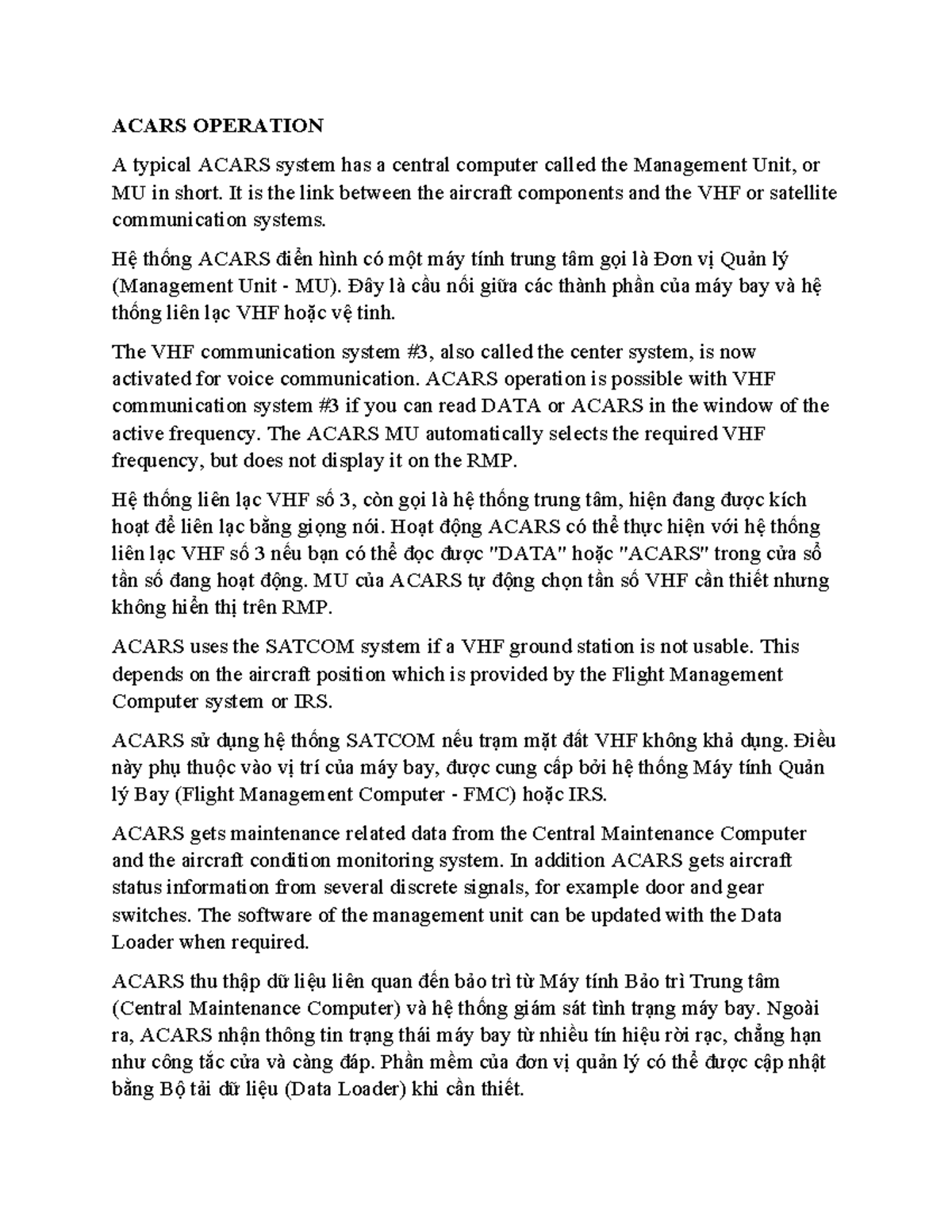 ACARS OPERATION: Understanding the Management Unit and Communication ...