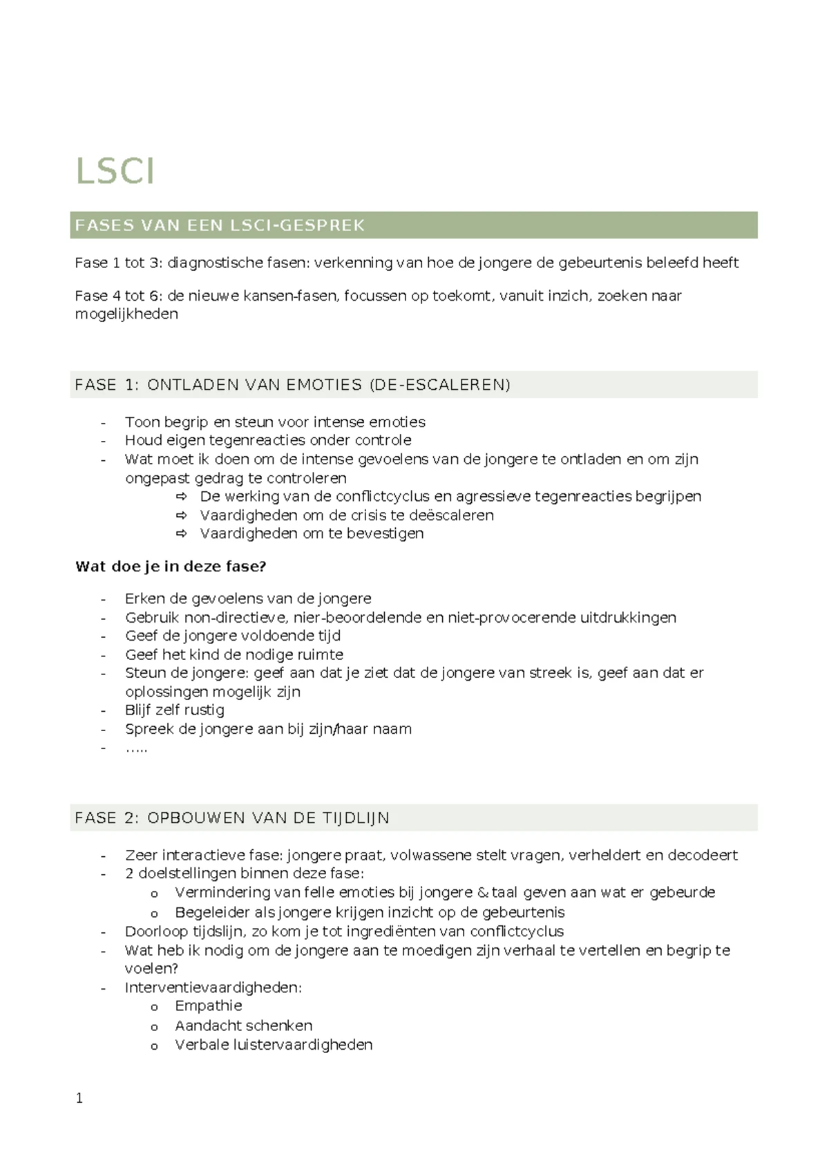 Herstel Schema's en LSCI Gespreksfases: Een Praktische Gids - Studocu