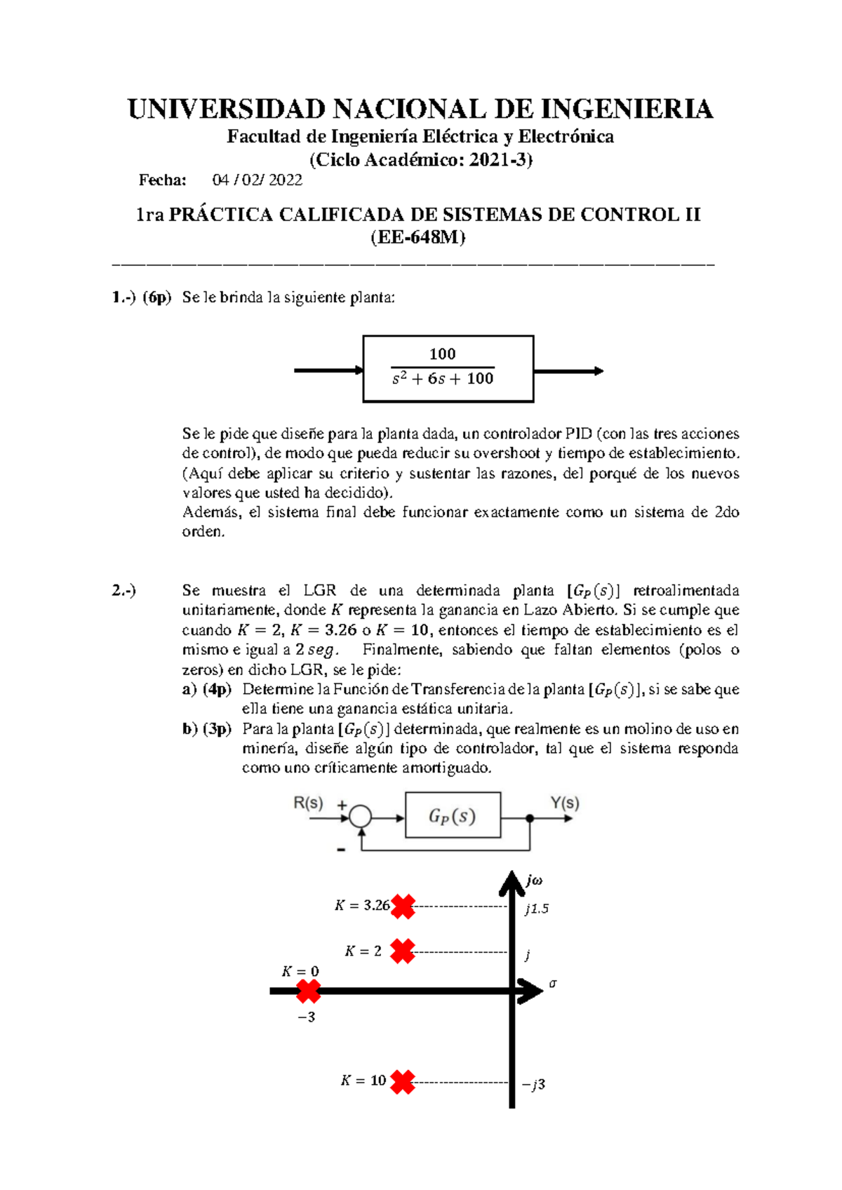 PC1 EE648M 2021 1ra Práctica Calificada en Sistemas de Control II - Studocu