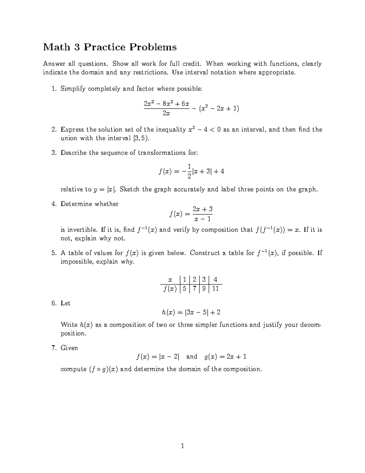 Math 3 Final Exam Practice Problems & Solutions - Studocu
