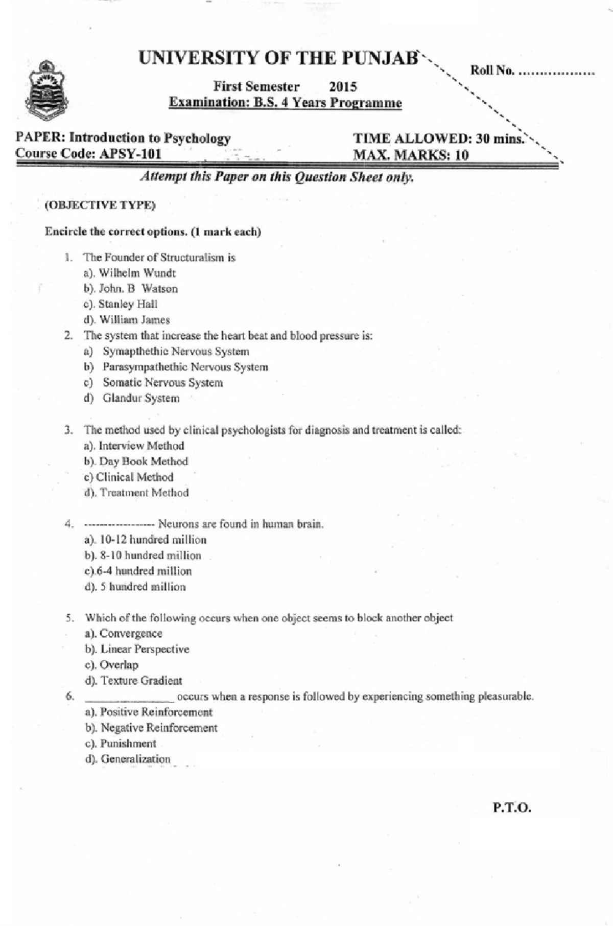 BS 4 Years Programme: Past Paper on Applied Psychology - Studocu
