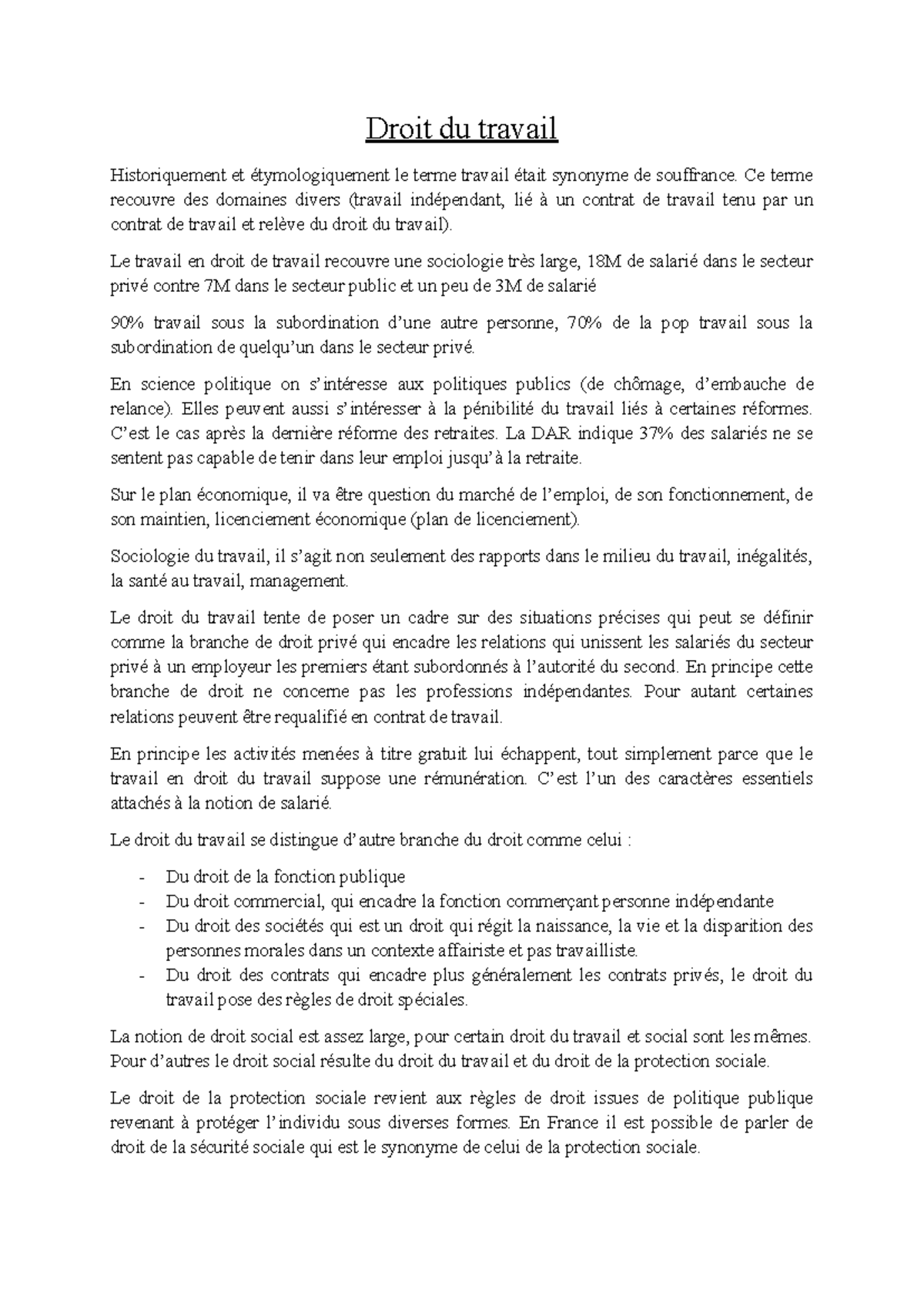 Droit du Travail : Évolution et Principes Fondamentaux 18M - Studocu