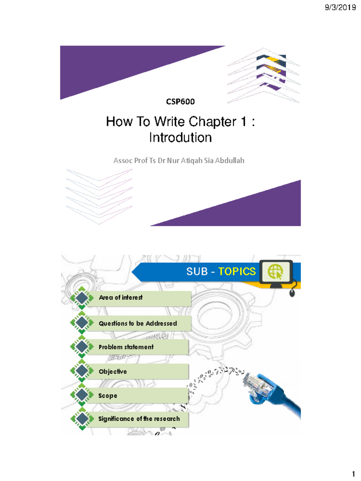 CSP600 How to Write Chapter 1: Introduction and Research Elements - Studocu