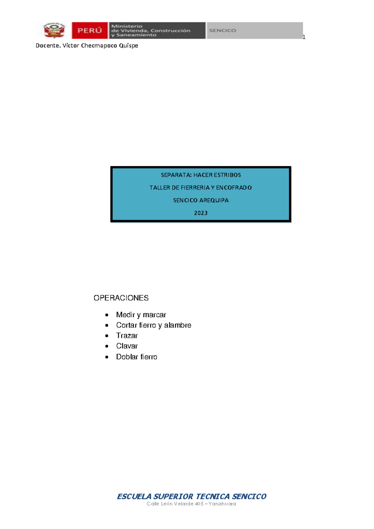 Taller de Fierrería: Proceso de Hacer Estribos en Sencico 2023 - Document Preview