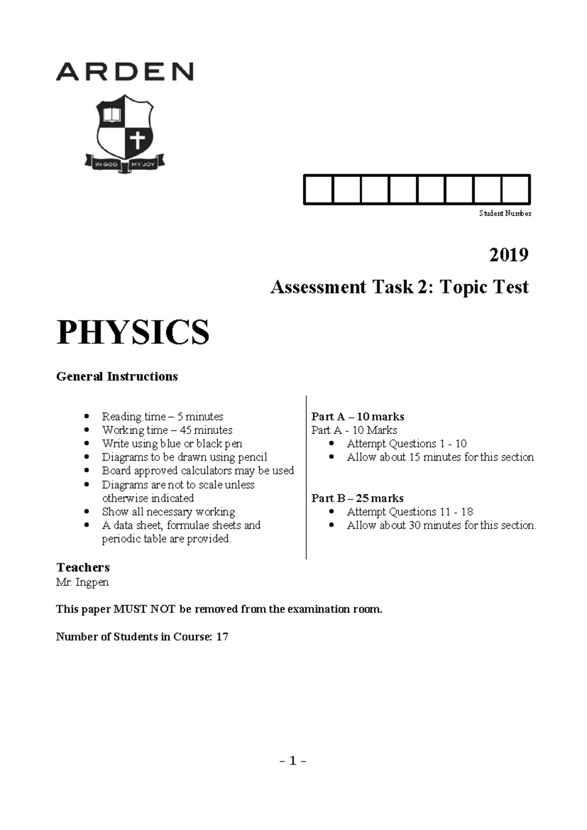 Year 11 Physics Task 2 - Topic Test - 2019 - 2019 Assessment Task 2 ...