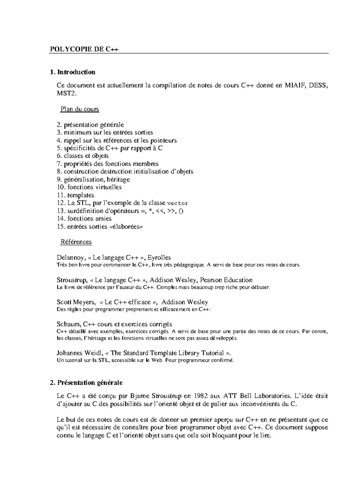 Notes de Cours C++ MIAIF DESS MST2 - Compilation 2023 - Studocu