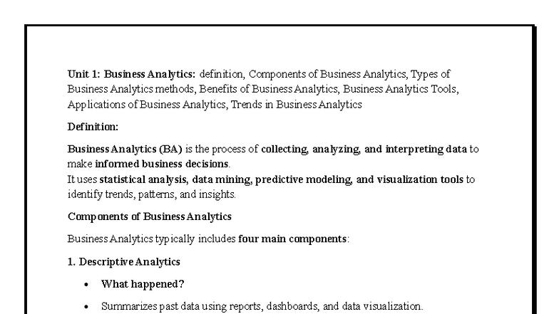 Unit 1: Overview of Business Analytics Concepts and Tools - Studocu