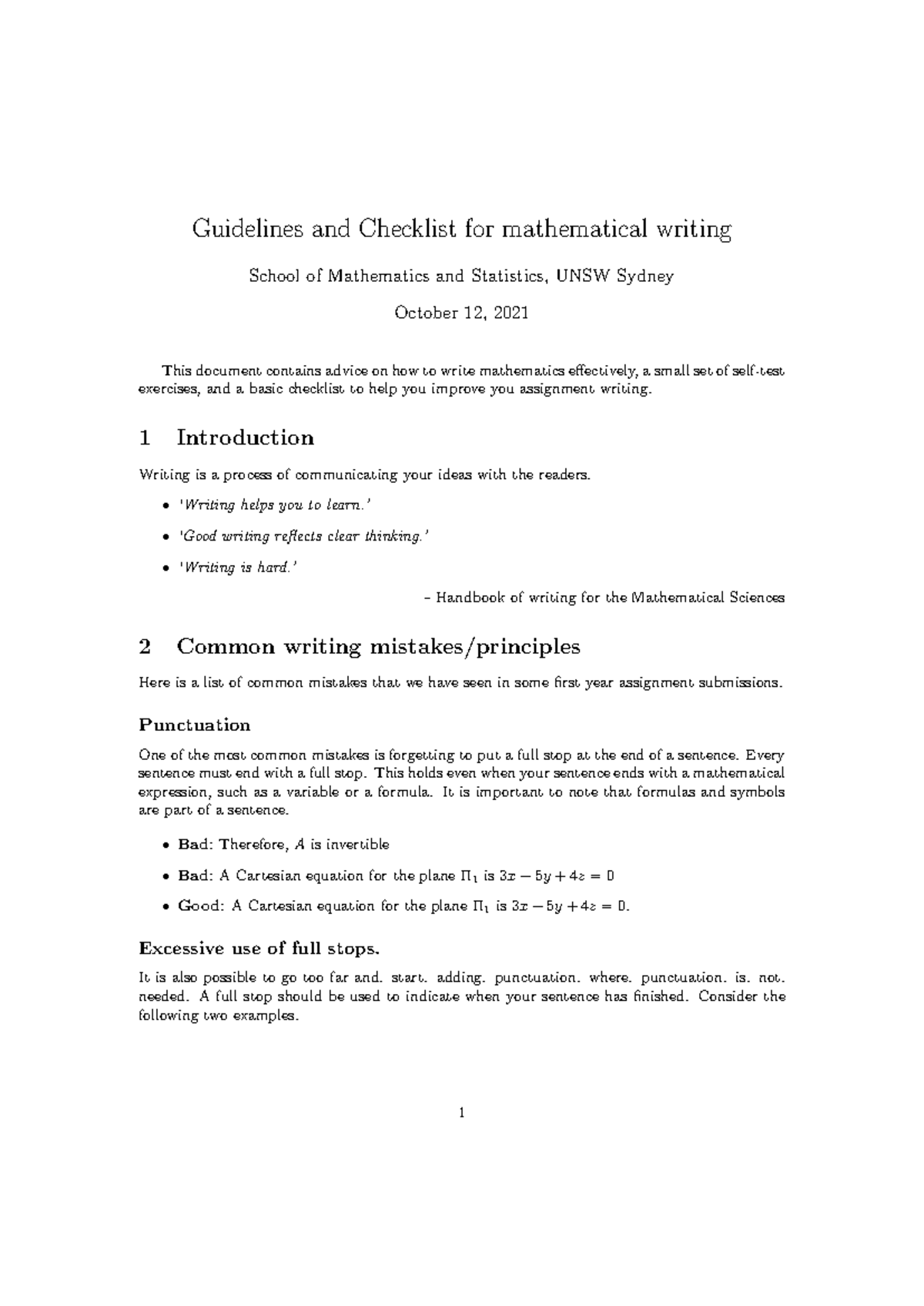 MATH1011: Mathematical Writing Guidelines and Best Practices - Studocu