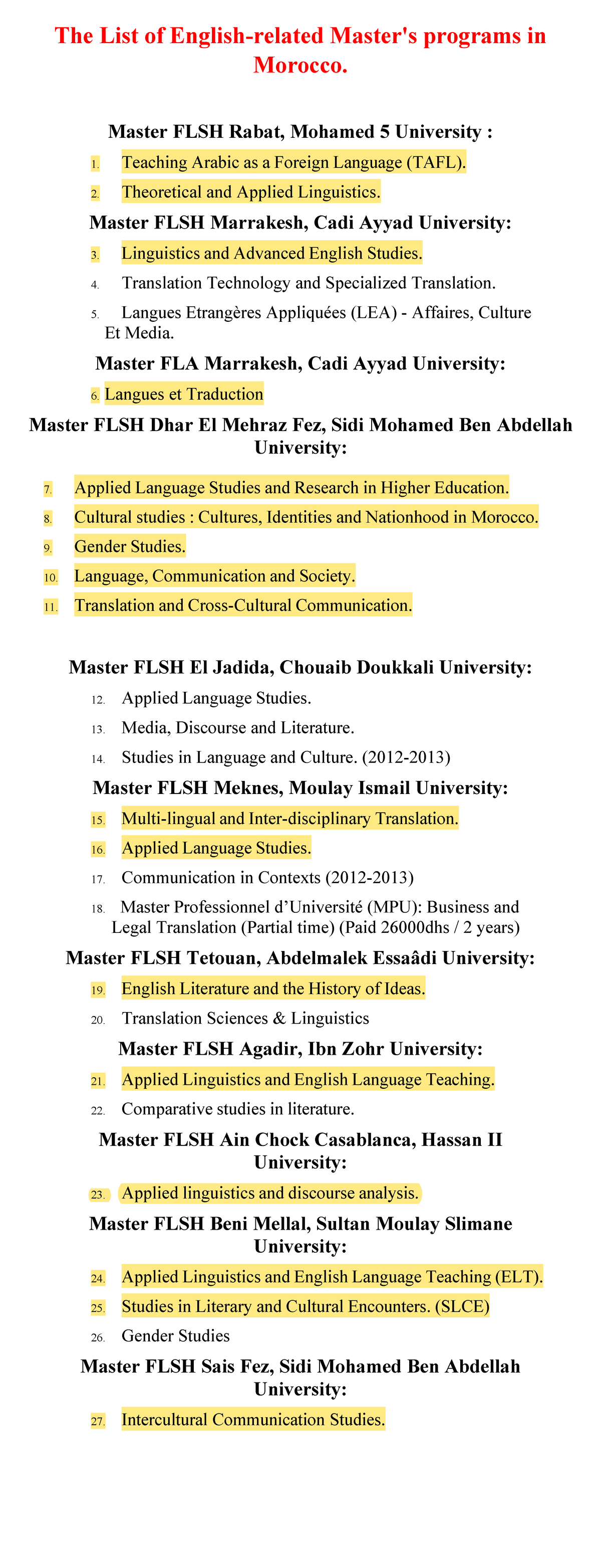 Master's Programs in English - Morocco: A Comprehensive List - Studocu