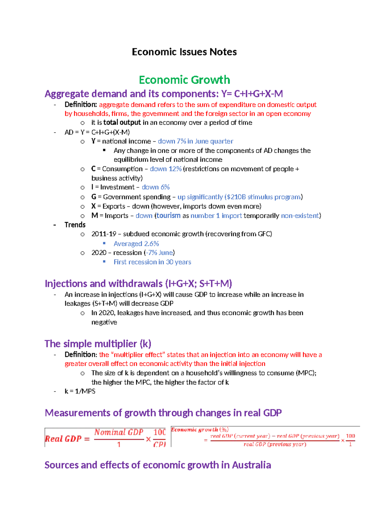 Economic issues notes: Economic growth and aggregate demand analysis ...