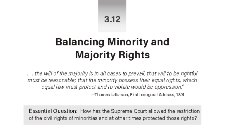 3.12 Balancing Minority and Majority Rights: Supreme Court Cases and ...