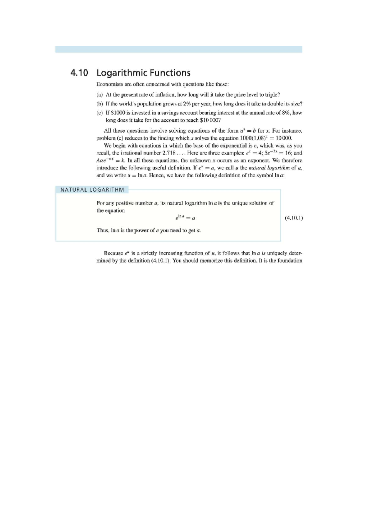 4.10 Logarithmic Functions: Key Concepts and Applications in Economics ...
