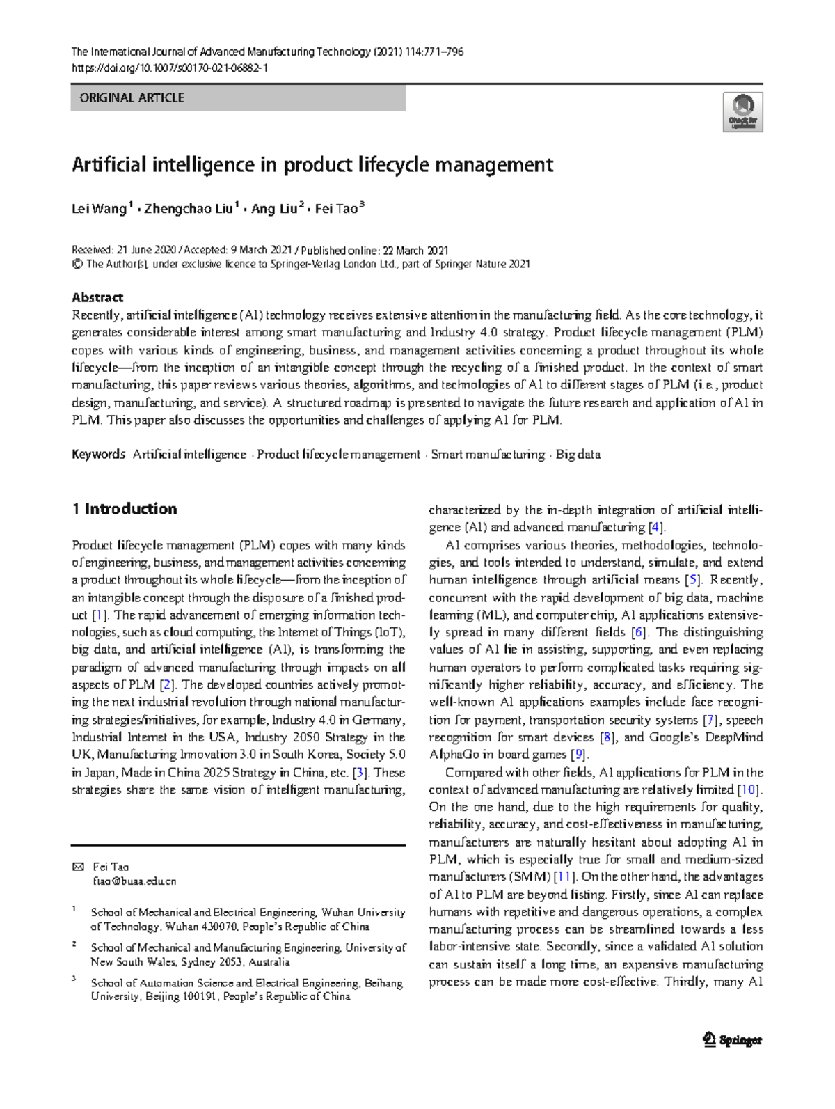Artificial Intelligence in Product Lifecycle Management (PLM) - A ...