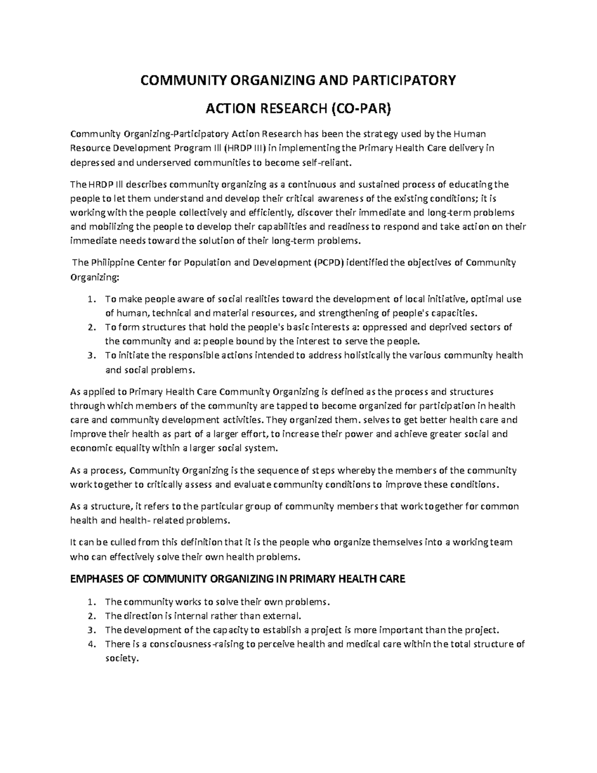 Community Health Nursing: Strategies in Co-PAR for Health Empowerment ...