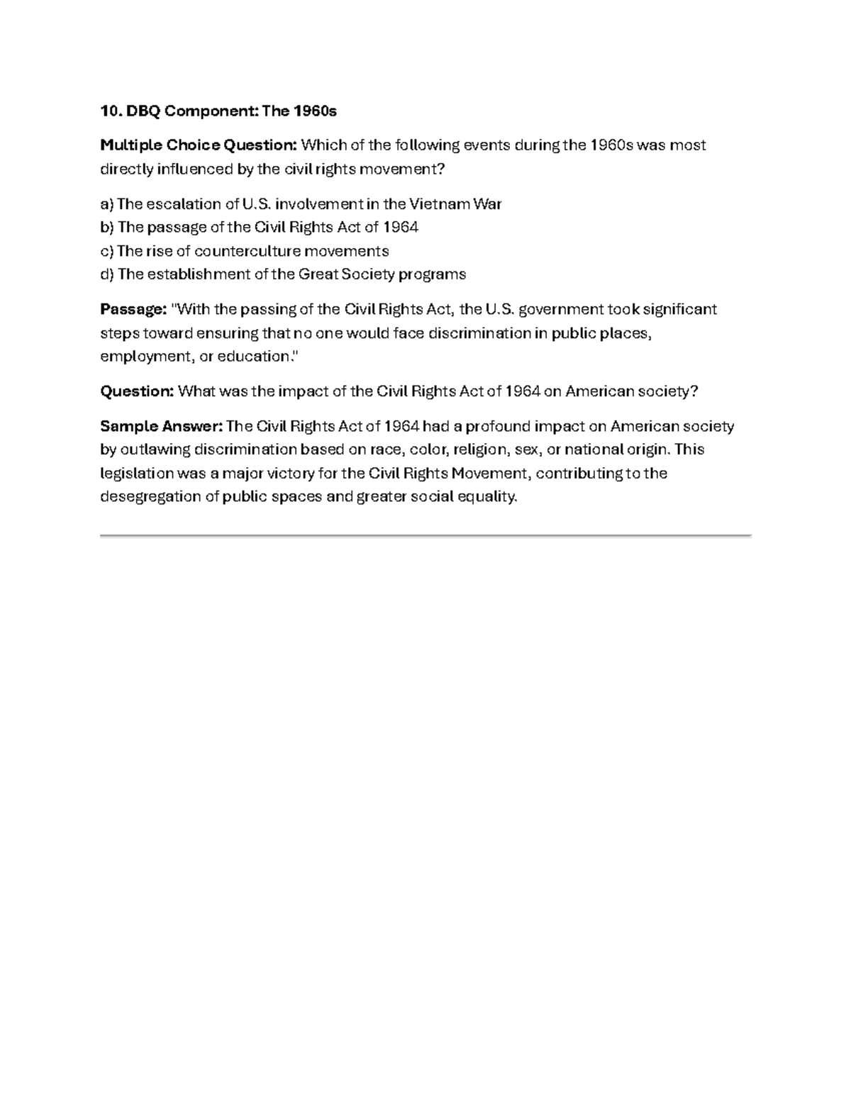 C10 - DBQ Component: Impact of the Civil Rights Act of 1964 - Studocu