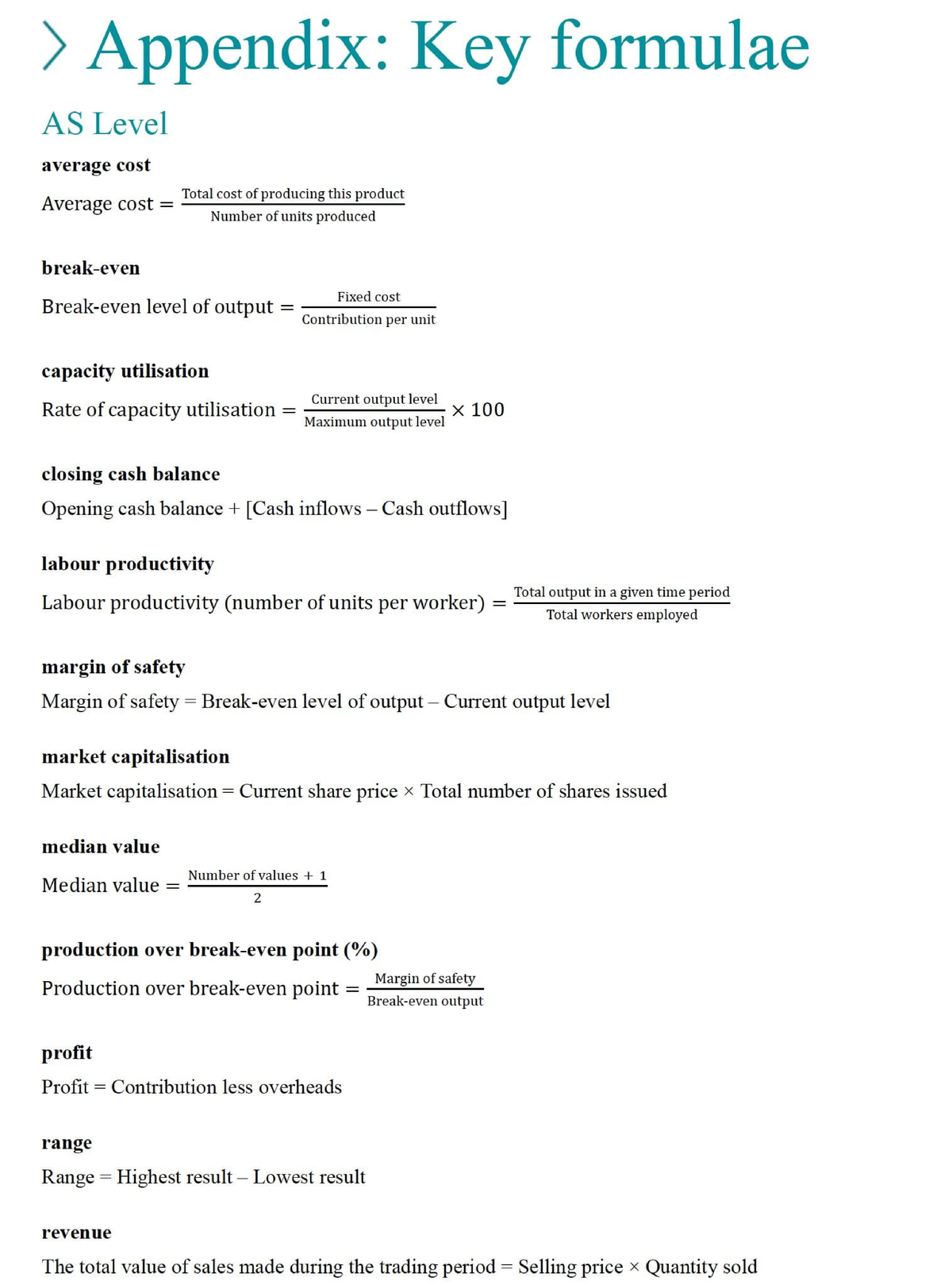 AS Level & A Level Key Formulae for Economics and Business - Studocu