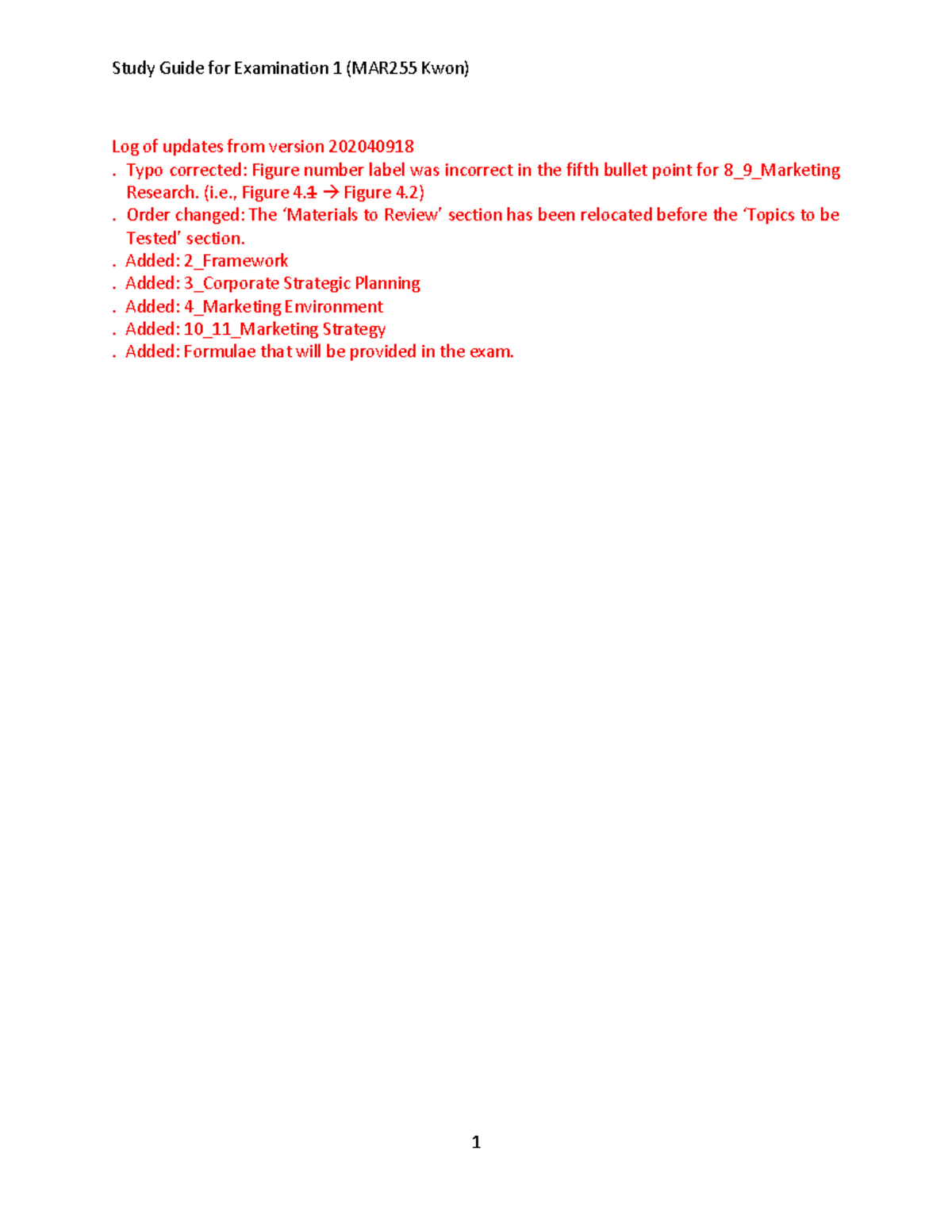 Study Guide for Exam 1: MAR255 Marketing Strategies and Concepts - Studocu