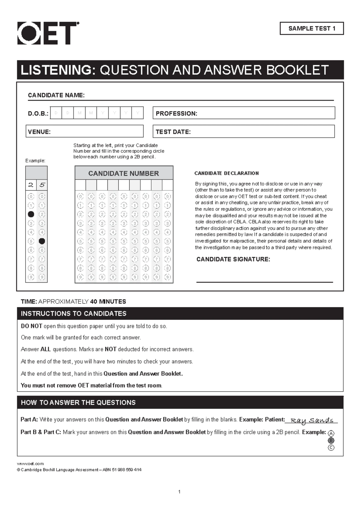 Sample Test 4: OET Parts B & C Question Paper - Studocu