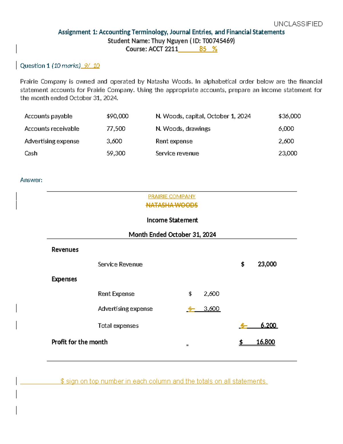 Assign 1- marked - Assignment 1: Accounting Terminology