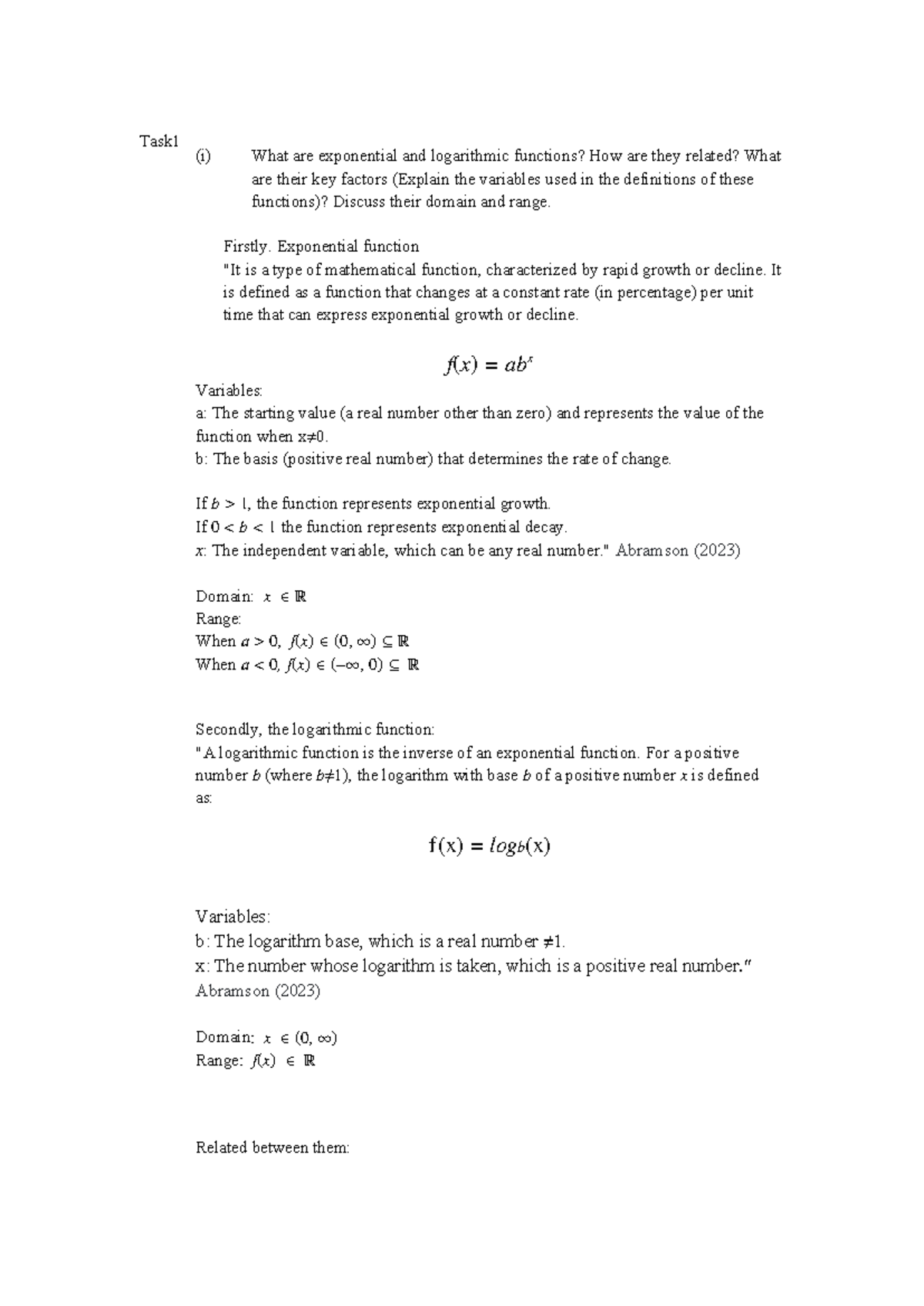 WA 5 - Essay: Exploring Exponential & Logarithmic Functions and Their ...