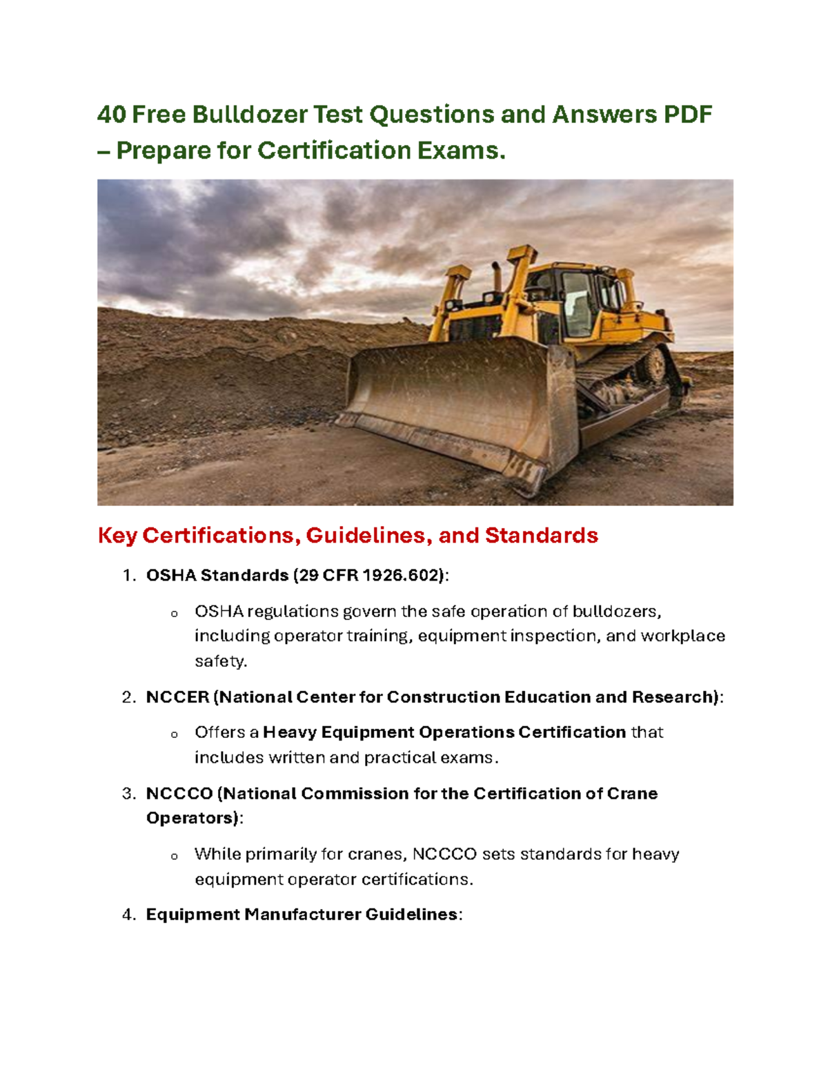 Bulldozer Certification Prep: 40 Test Q&A for OSHA & NCCER - Studocu