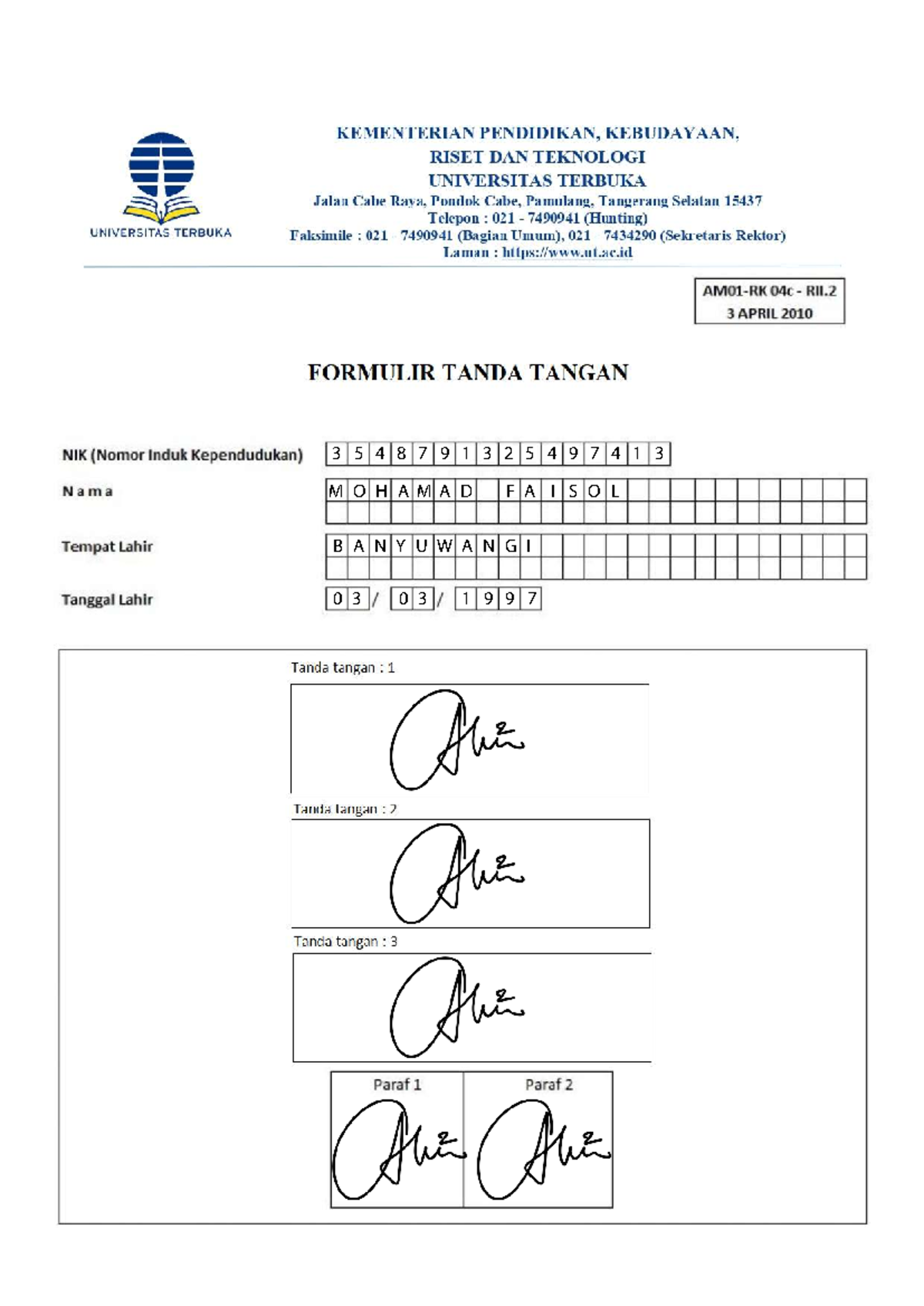 Contoh Pengisian Berkas RPL untuk Akreditasi Prodi Mahasiswa AM01-RK04a ...