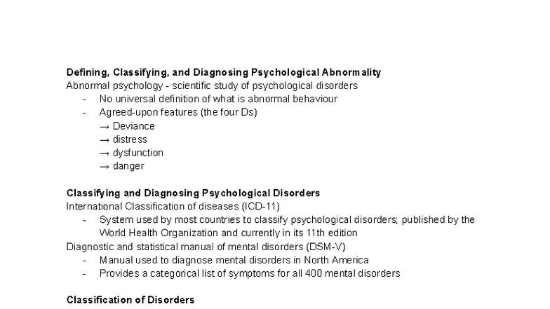 Psych 101: Understanding Psychological Abnormality and Disorders - Studocu