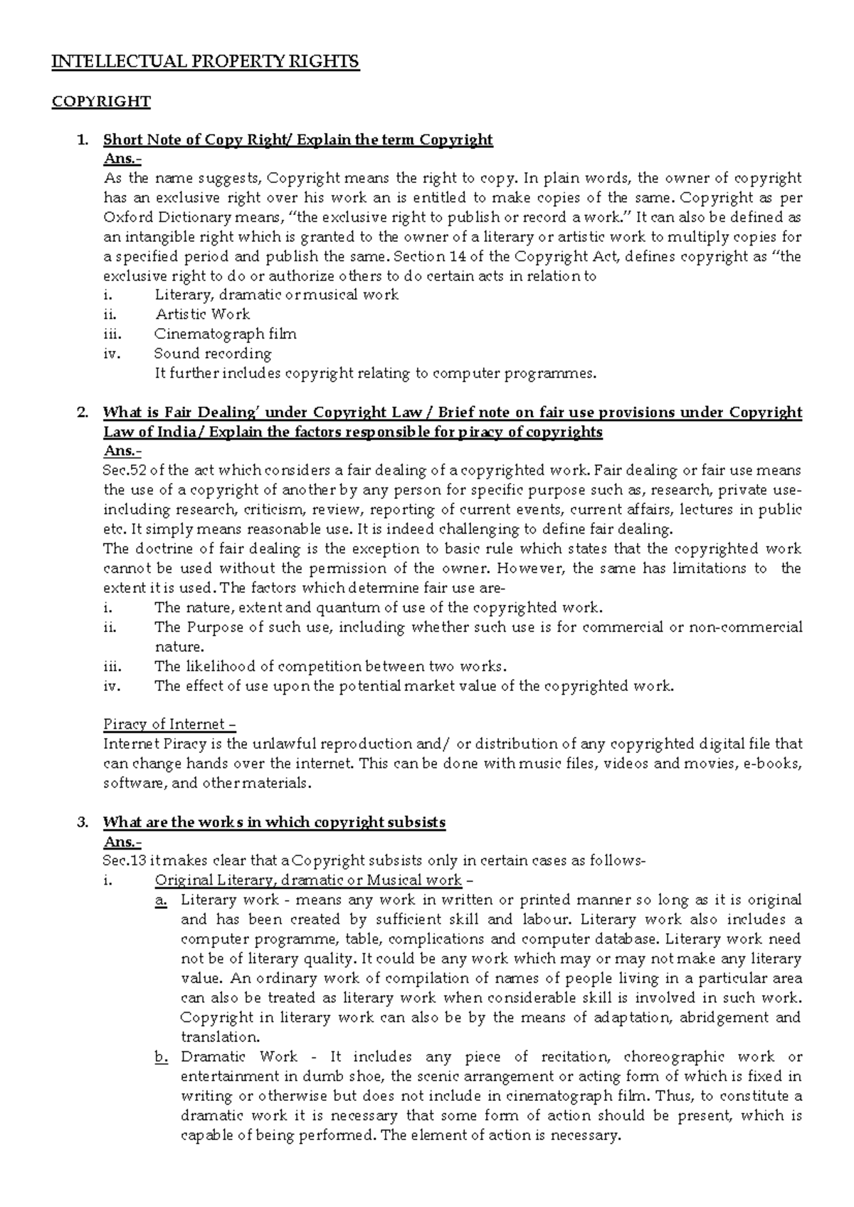 IPR DTQ Answers 23 5 22 - QUESTION BANK OF IPR - INTELLECTUAL PROPERTY ...