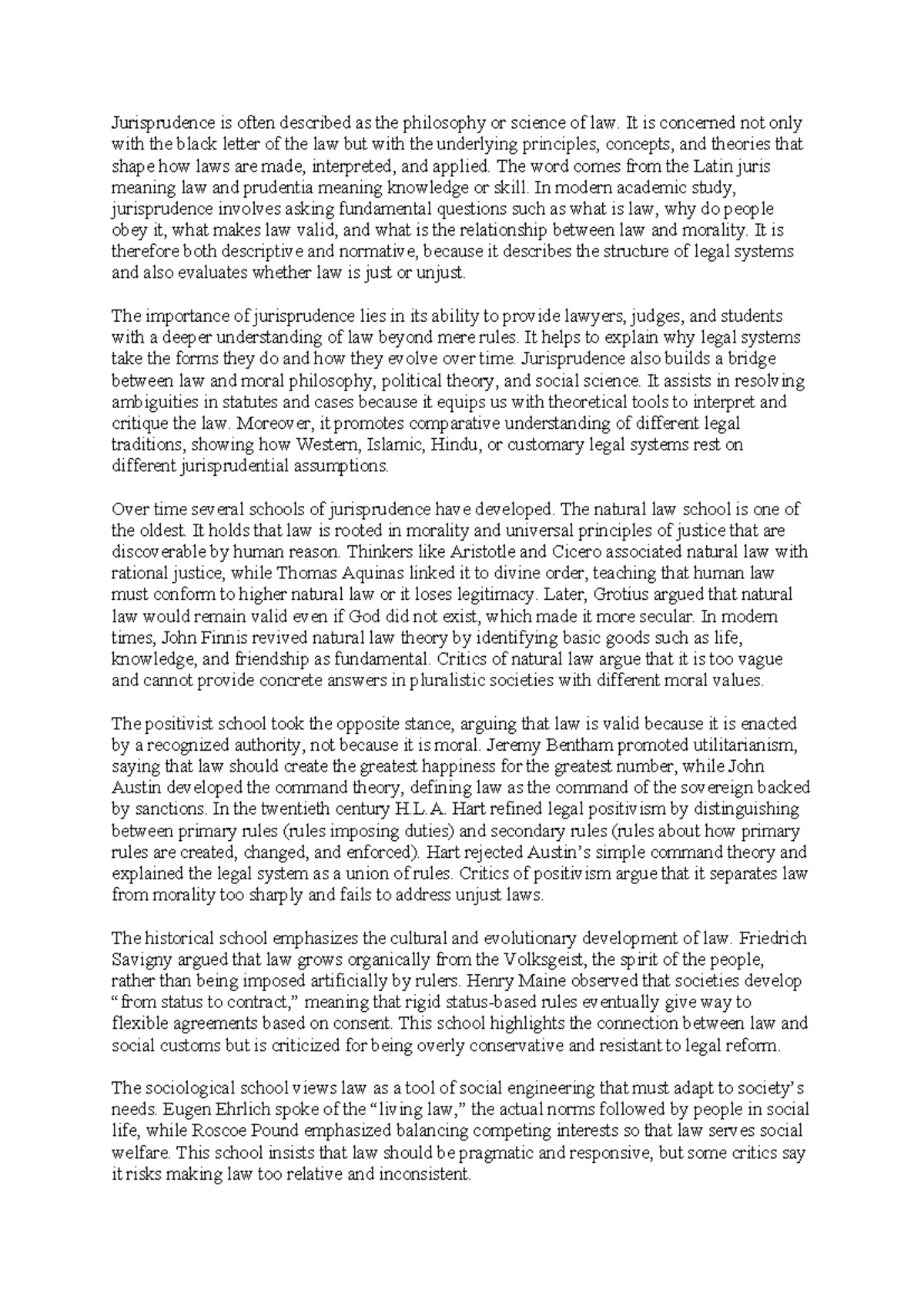 Jurisprudence Notes: Exploring Legal Philosophy and Theories - Studocu