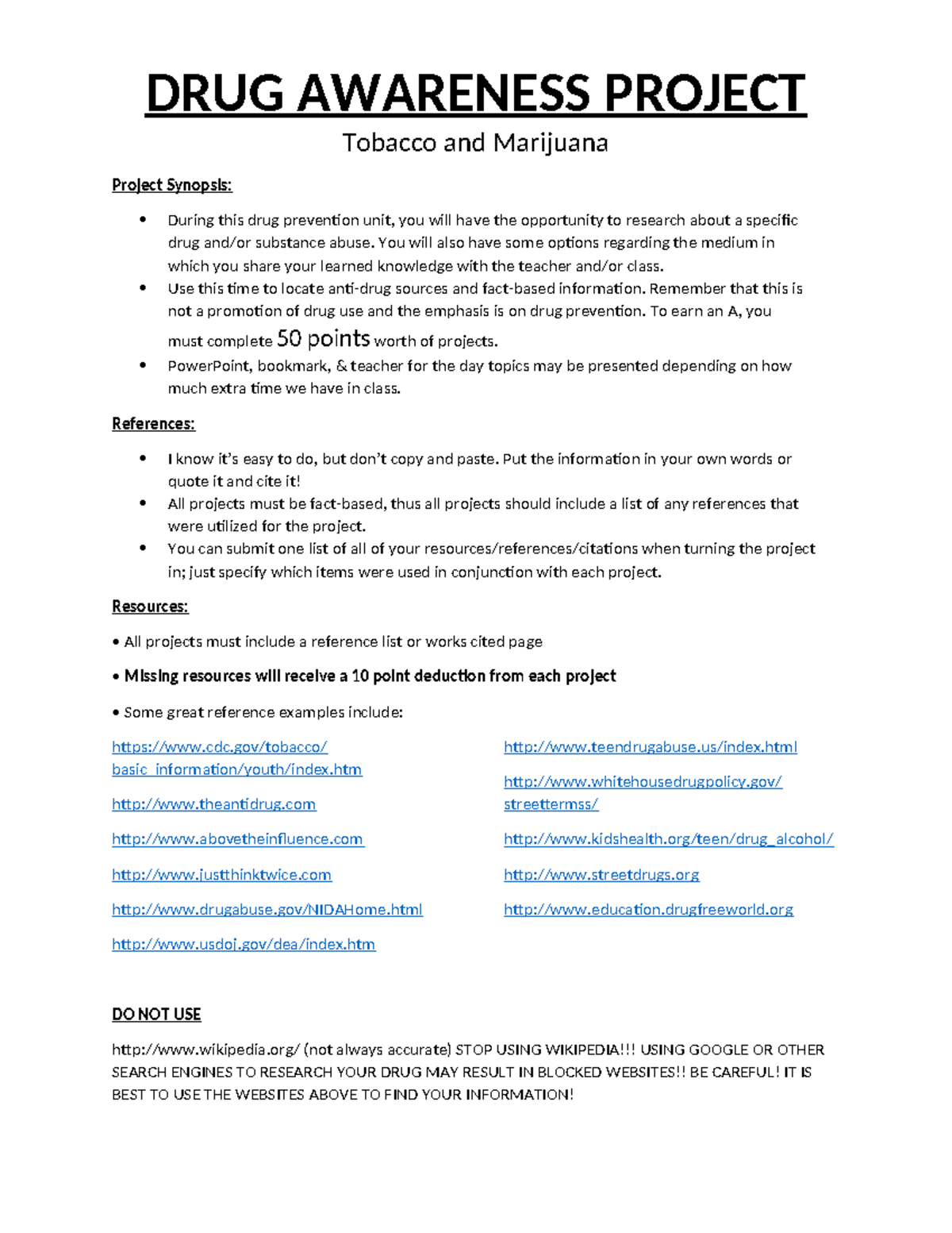 Tobacco and Marijuana Awareness Project - Final Submission Guide - Studocu