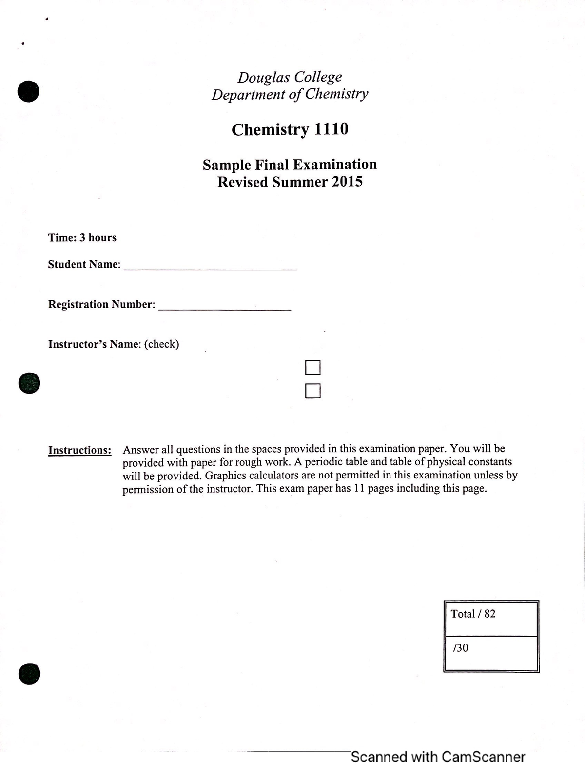 Chem 1110 - Sample Final Exam Review Questions and Answers - Studocu